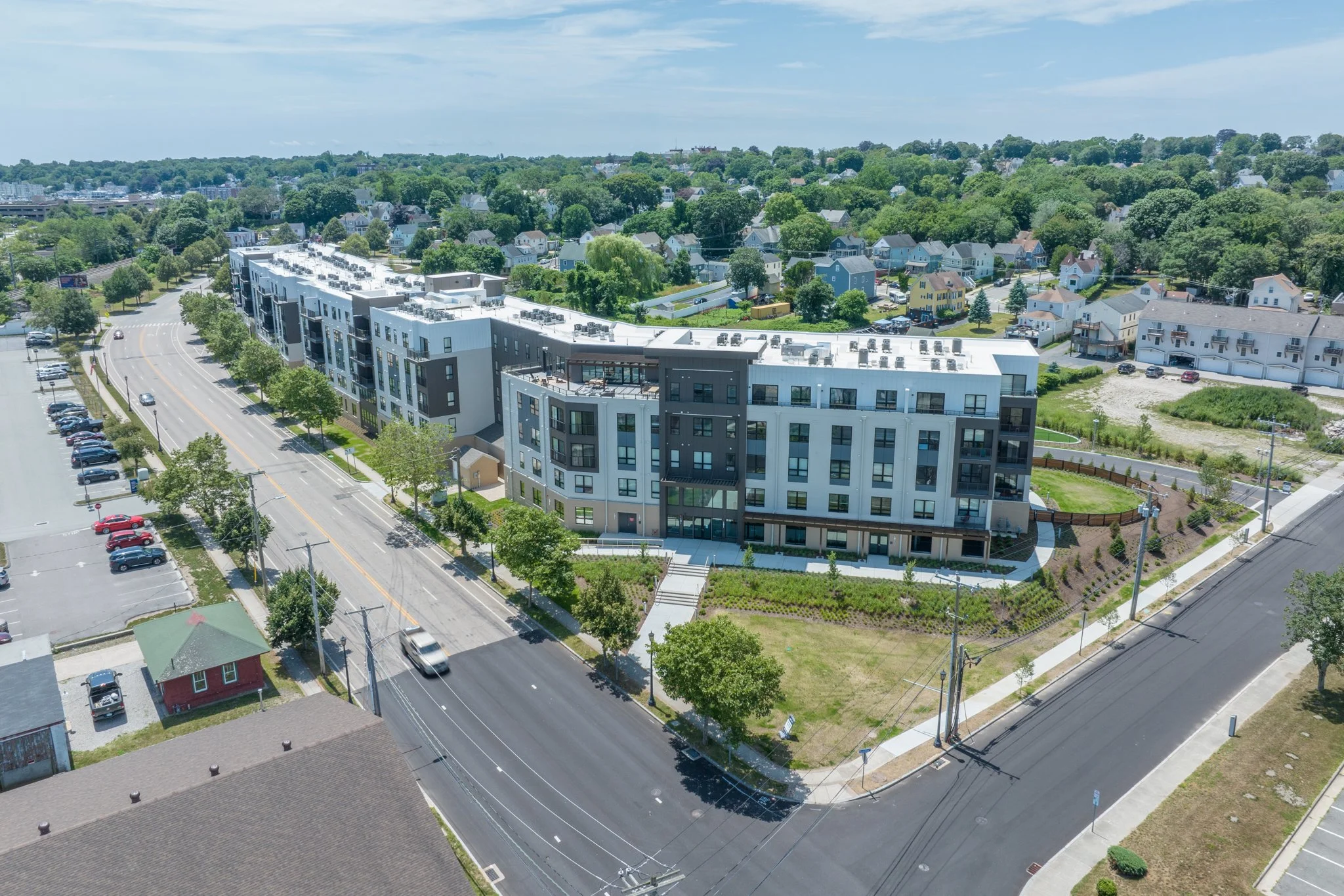 Before: raw aerial capture of The Beam apartments straight from the drone.