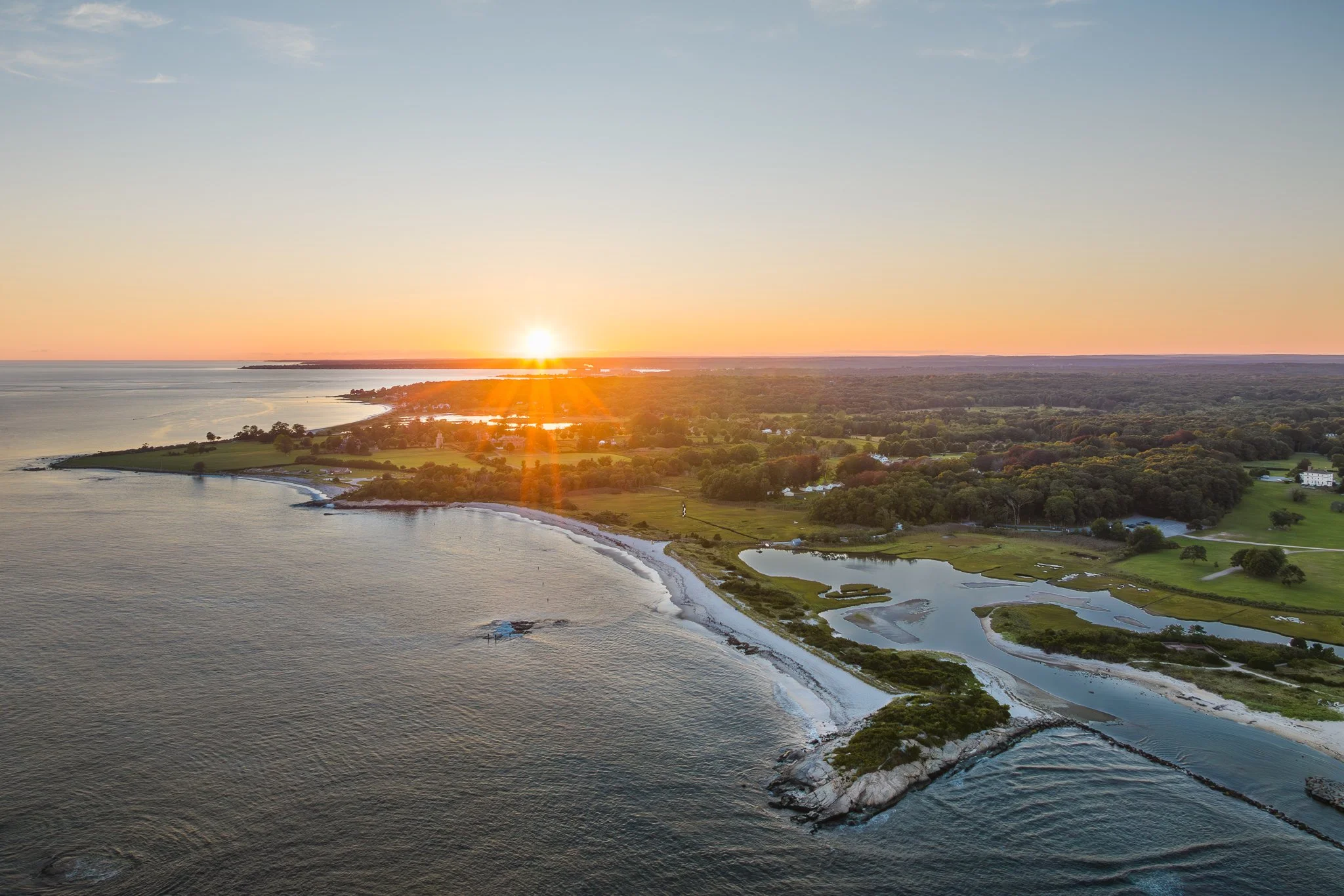 aerial drone photography waterford beach sunset