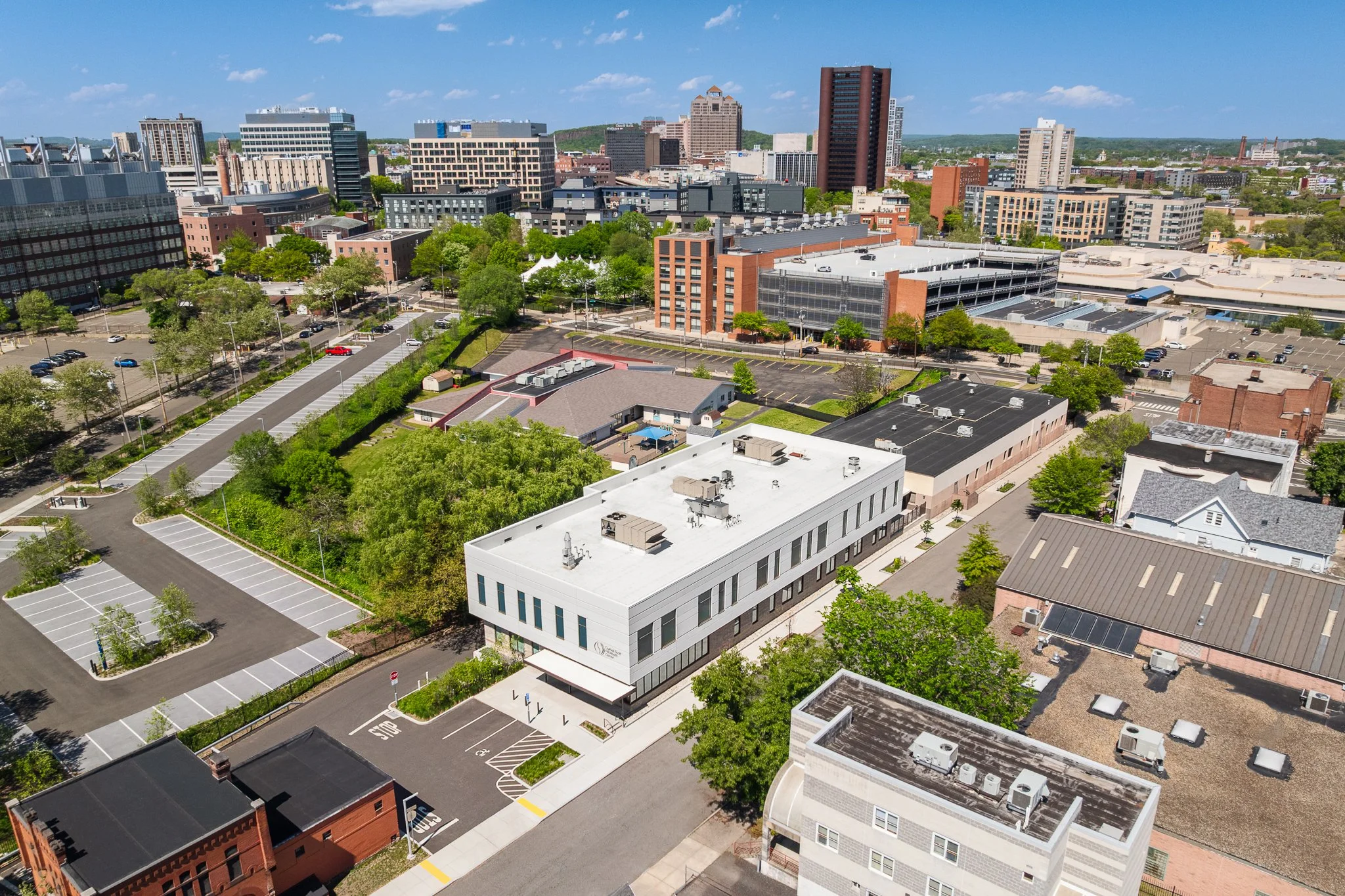 aerial photo Cornell Scott-Hill Health Center for FCA Architects in New Haven, CT