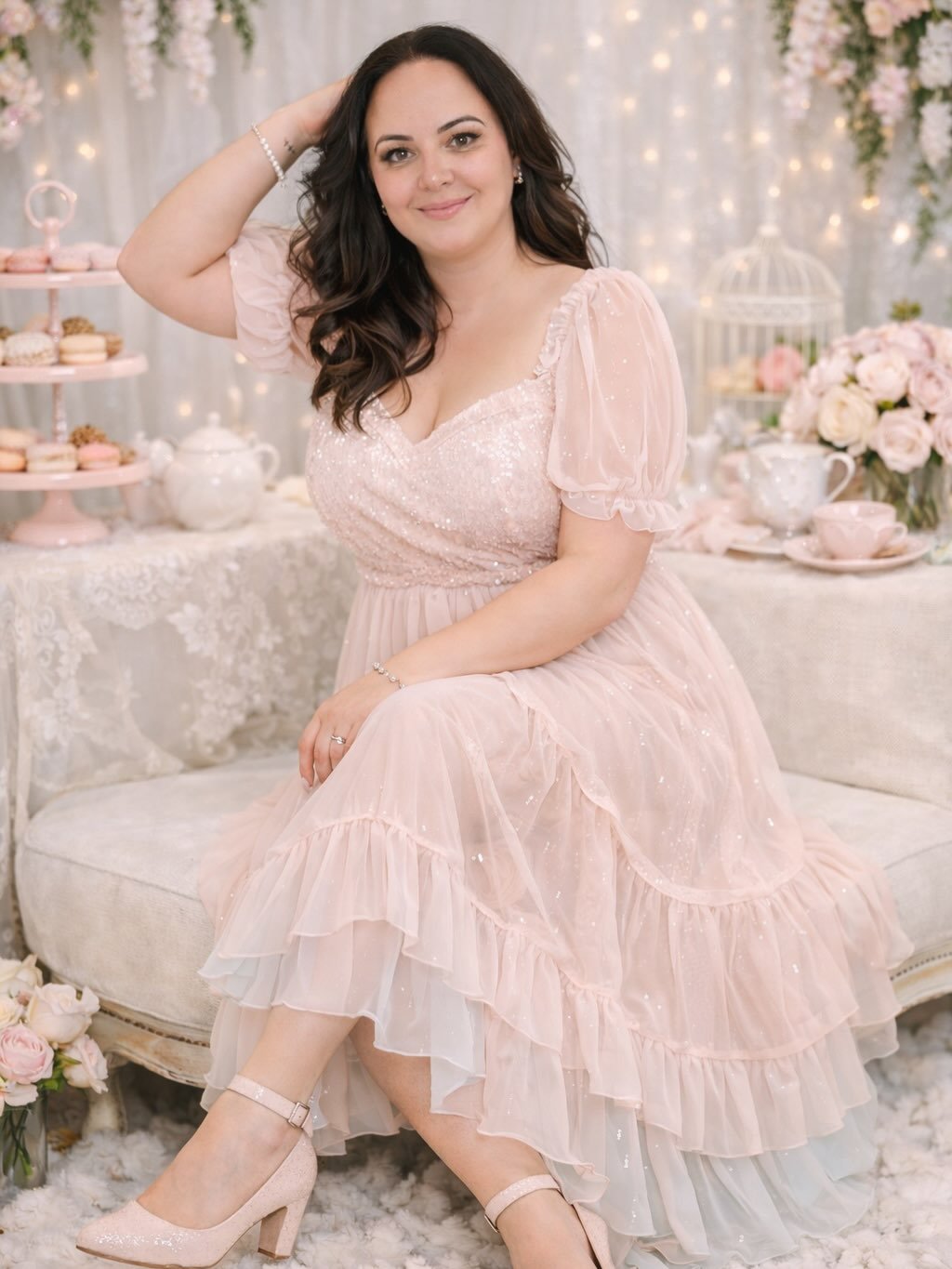 Obsessed with these AI images :) and now I need that dress and some amazing shapewear in my life! Scroll to see the original images used. 

Drop in and say hi tomorrow between 5 and 8 pm at @sugarssavvybeautyboutique for galantine treats and exclusiv