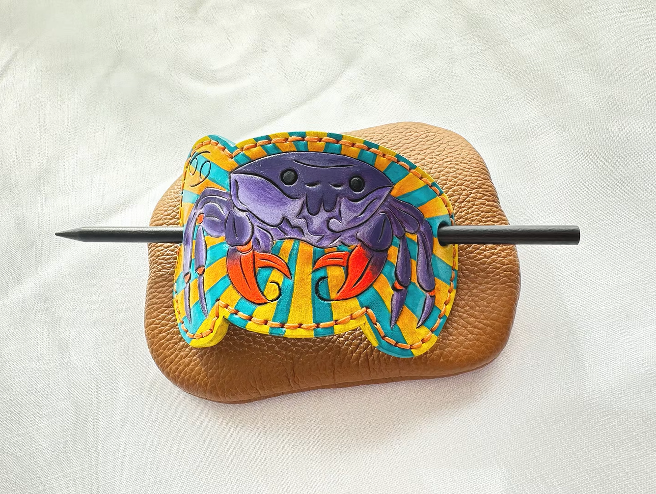 Tooled Leather Hair Barrettes