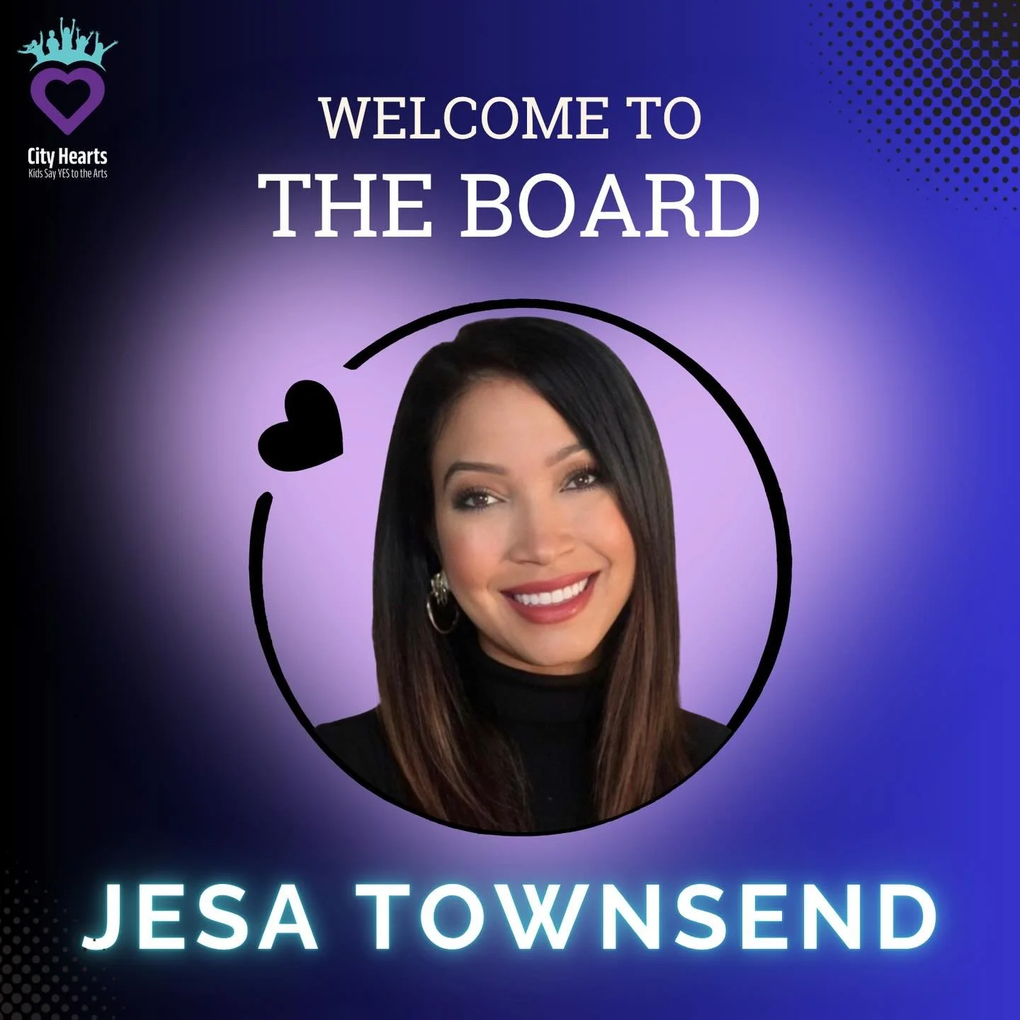 City Hearts is thrilled to welcome Jesa Townsend as the newest member of our Board of Directors!

Jesa is an award-nominated artist and civic strategist whose work bridges creativity, education, and social impact. Her murals, exhibitions, and large-s