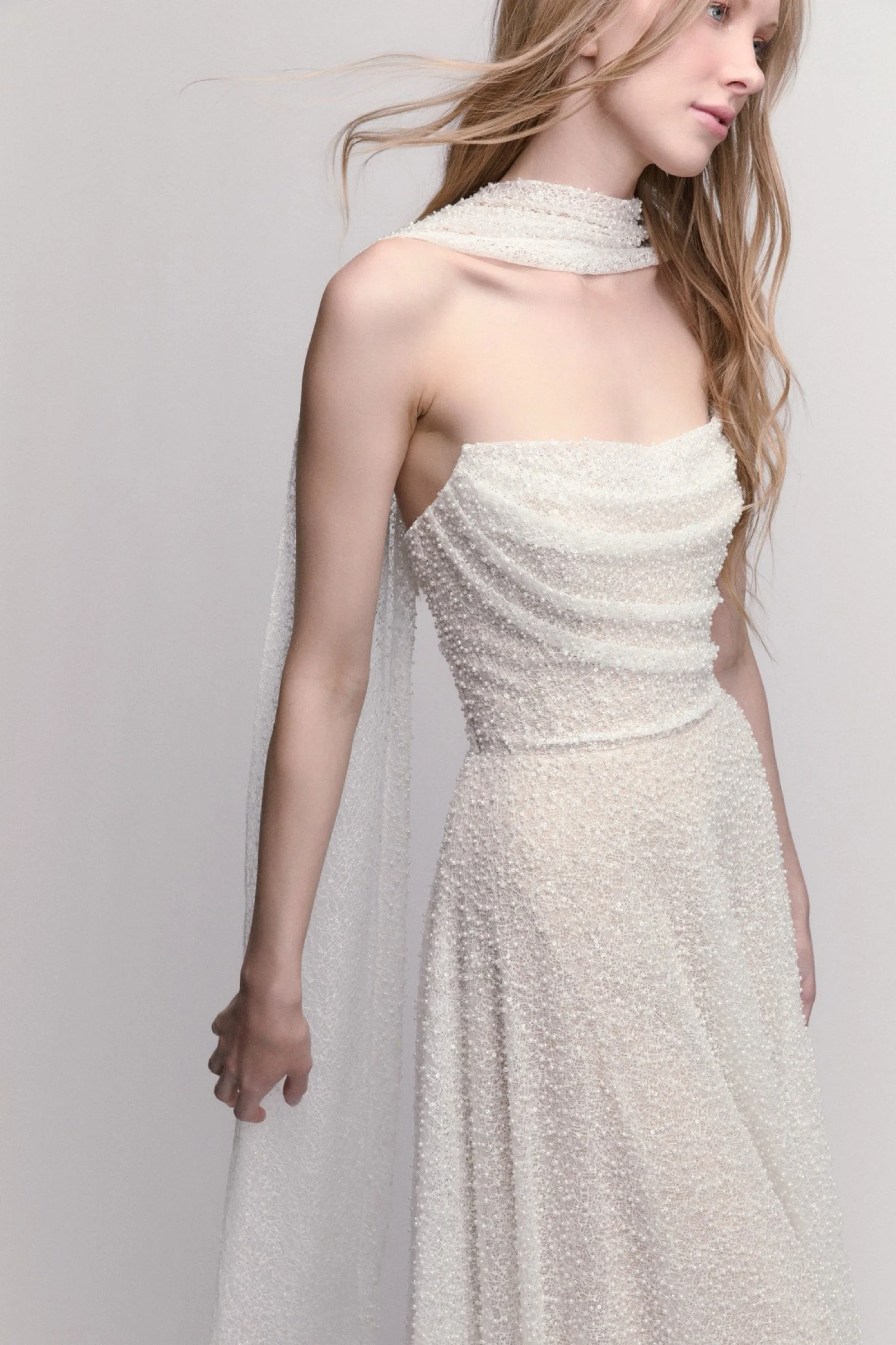 Flossie Brautkleid von Watters aus Stretch-Polyester-Charmeuse mit geradem Ausschnitt