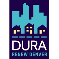 Logo of DURA REDEW DENVER with stylized cityscape and buildings in blue and purple tones.