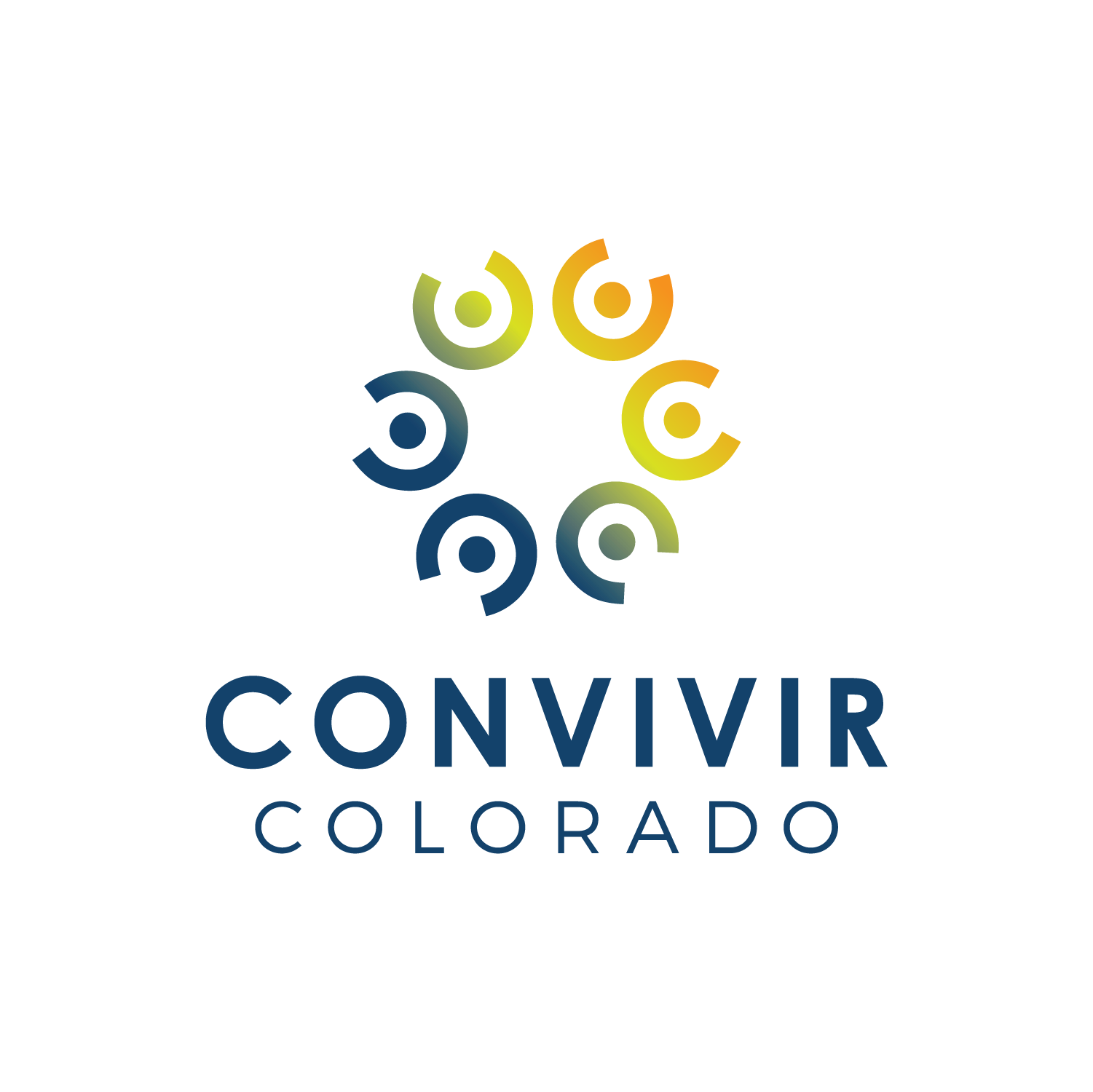Colorful circular logo with abstract human figures and text that reads 'Convivir Colorado'.