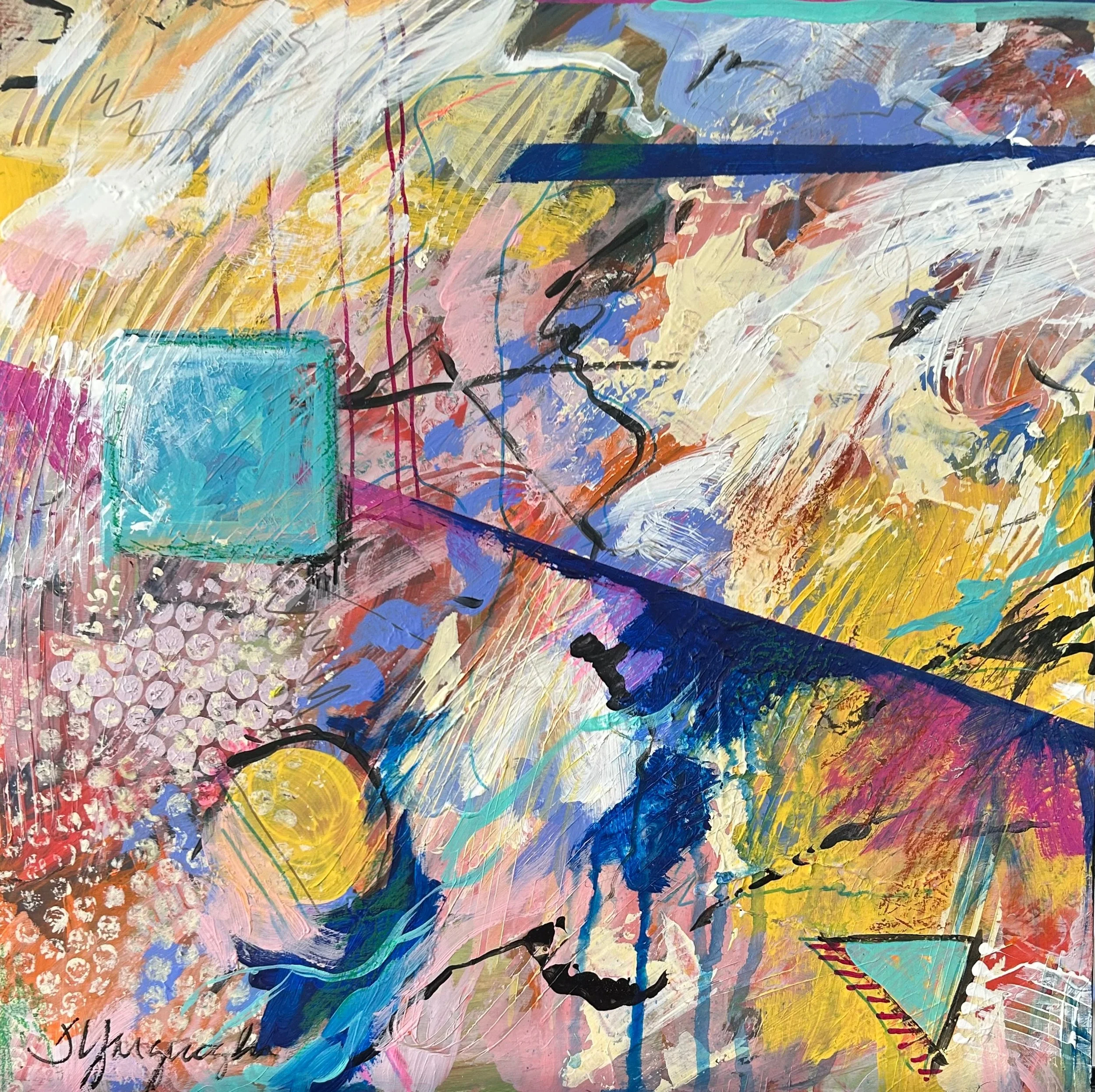 Aqua Square, 16" x 16", Acrylic on canvas 