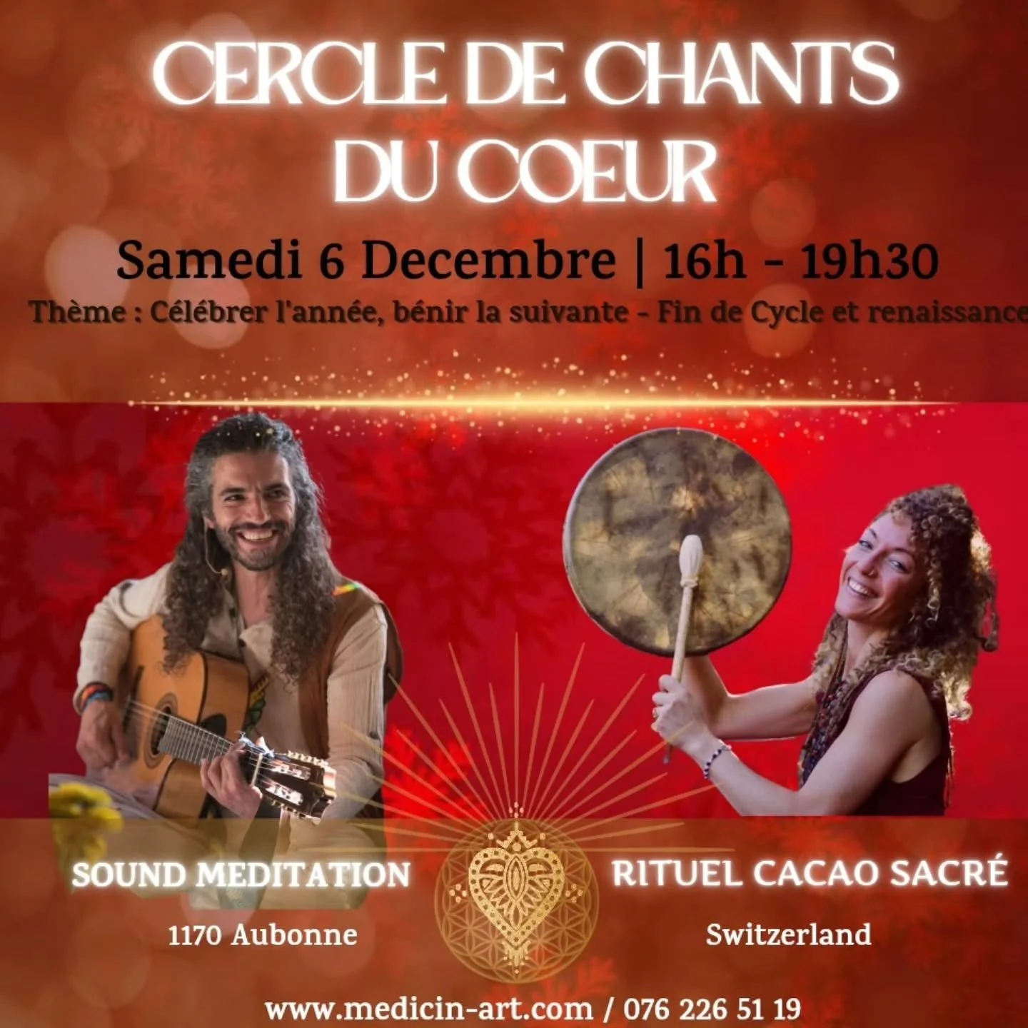 🎶✨ CERCLE DE CHANTS DU C&OElig;UR &ndash; 
Samedi 6 d&eacute;cembre ✨🎶
Th&egrave;me : C&eacute;l&eacute;brer l&rsquo;ann&eacute;e, b&eacute;nir la suivante &ndash; Fin de cycle &amp; Renaissance

Le dernier cercle de 2025 arrive&hellip;
Un moment p