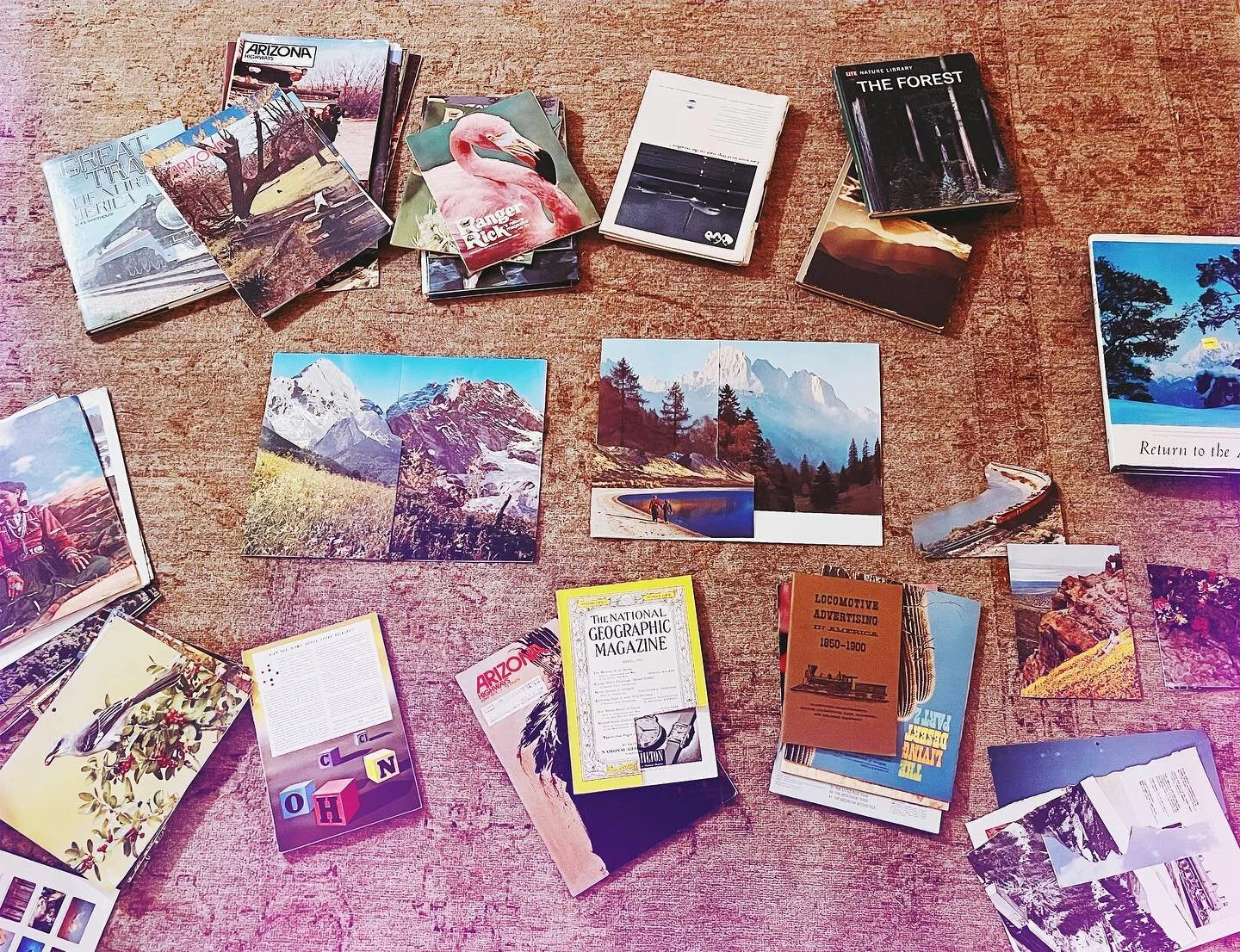 Behind the scenes from the beginnings of my recent collages for @modernaccorddepot 💗🚞☀️