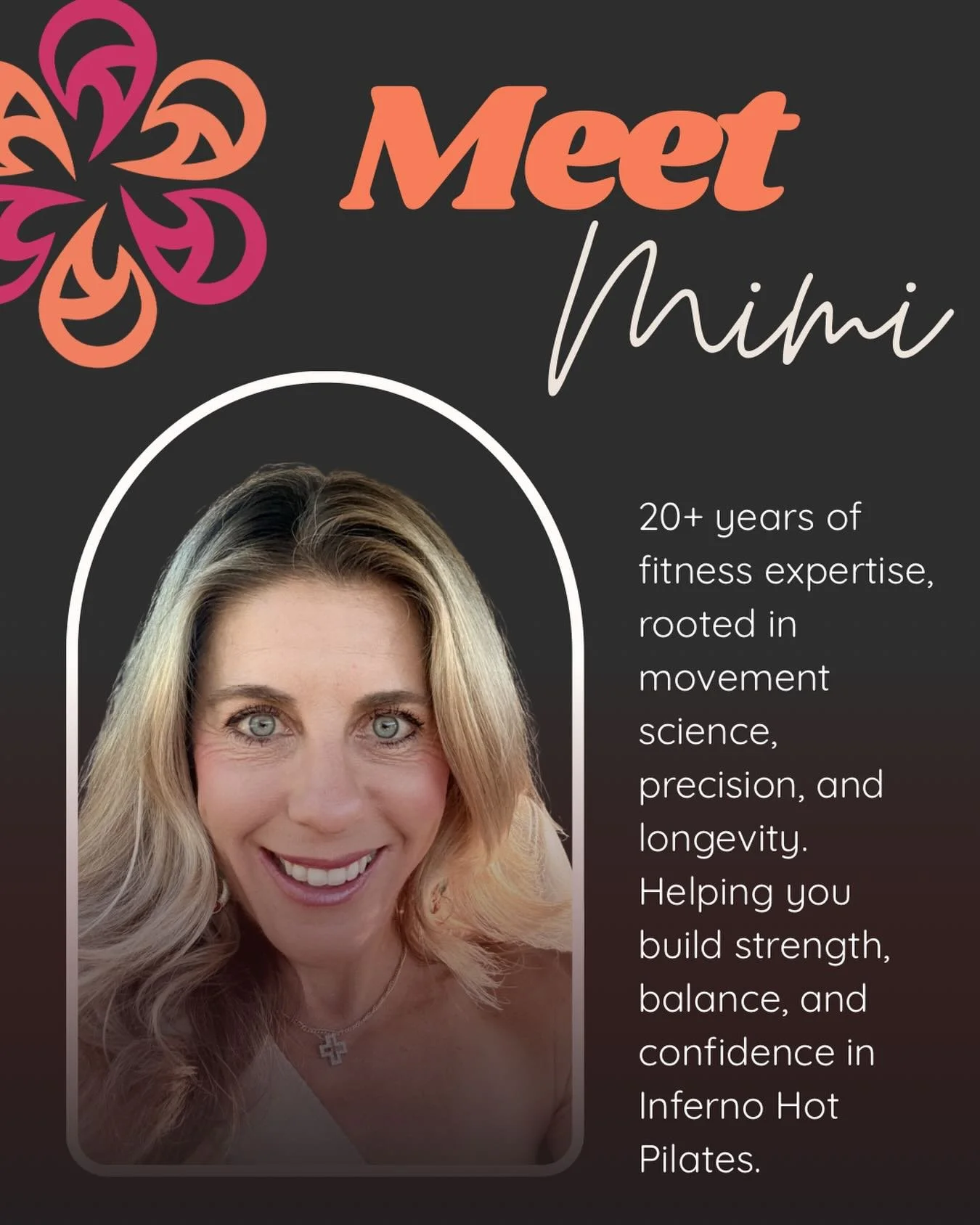 Meet Mimi ✨

With over 20 years of group fitness experience, Mimi brings a wealth of knowledge, energy, and care to every class she teaches. As a Medical Exercise Specialist with advanced training in Mat and Reformer Pilates, she has a unique ability