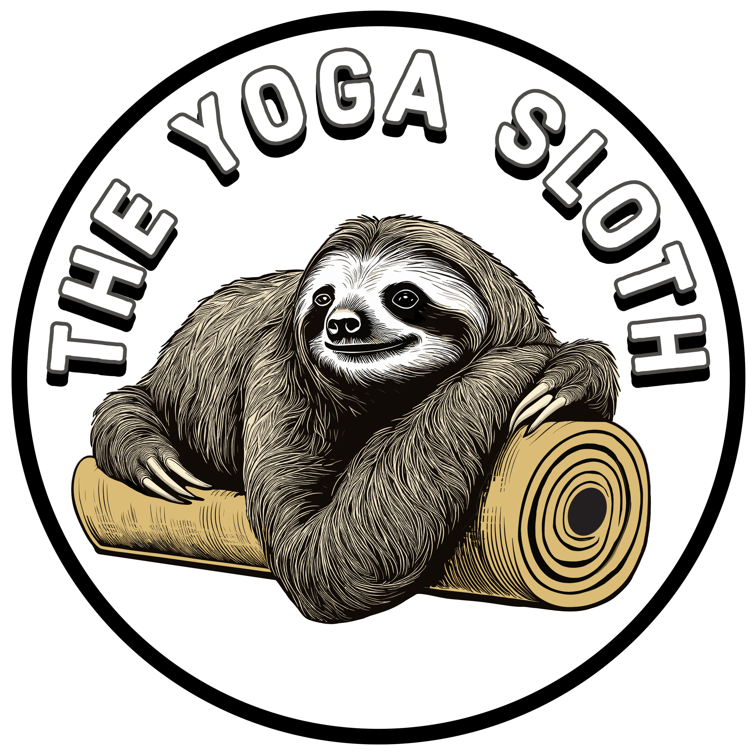 Logo of peaceful sloth on yoga mat - the yoga sloth