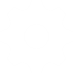 A white gear icon on a black background