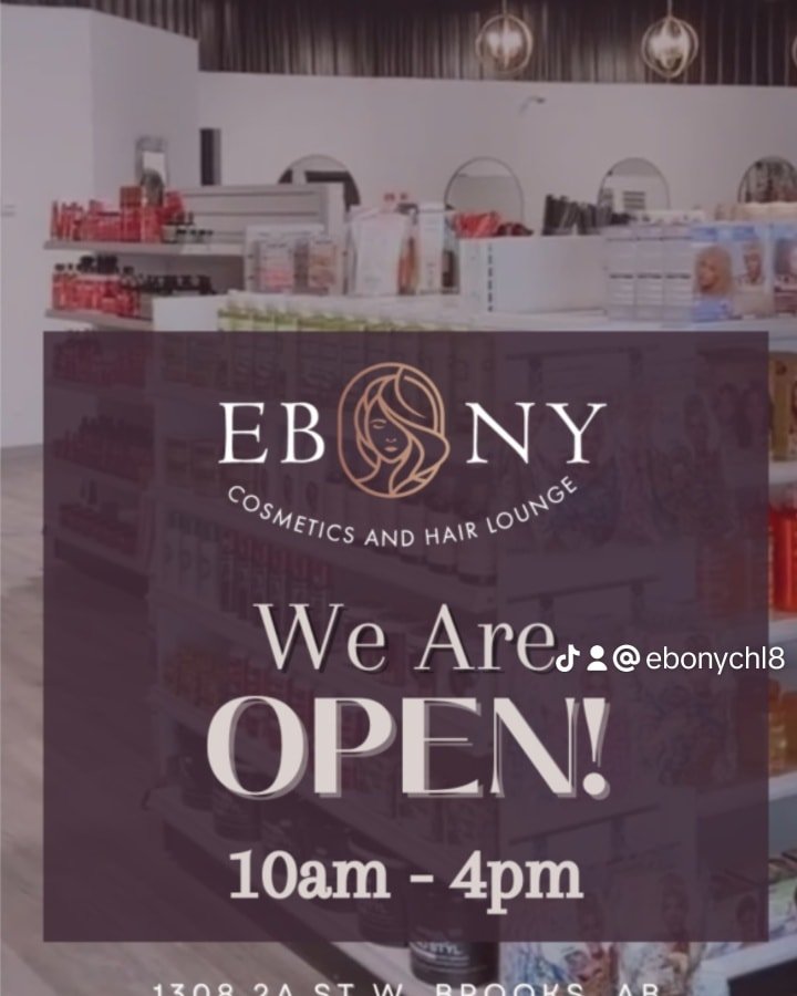 We are open from 10-4pm today. 
Shop all things beauty, at Ebony Cosmetics and Hair Lounge 
Call us or visit us at 1308 2A Street West Unit 5-8 Brooks Alberta.  See you soon #boxbraids #mensbraids #crochetbraids #cornrowbraids #nailsalon #HairSalonEx