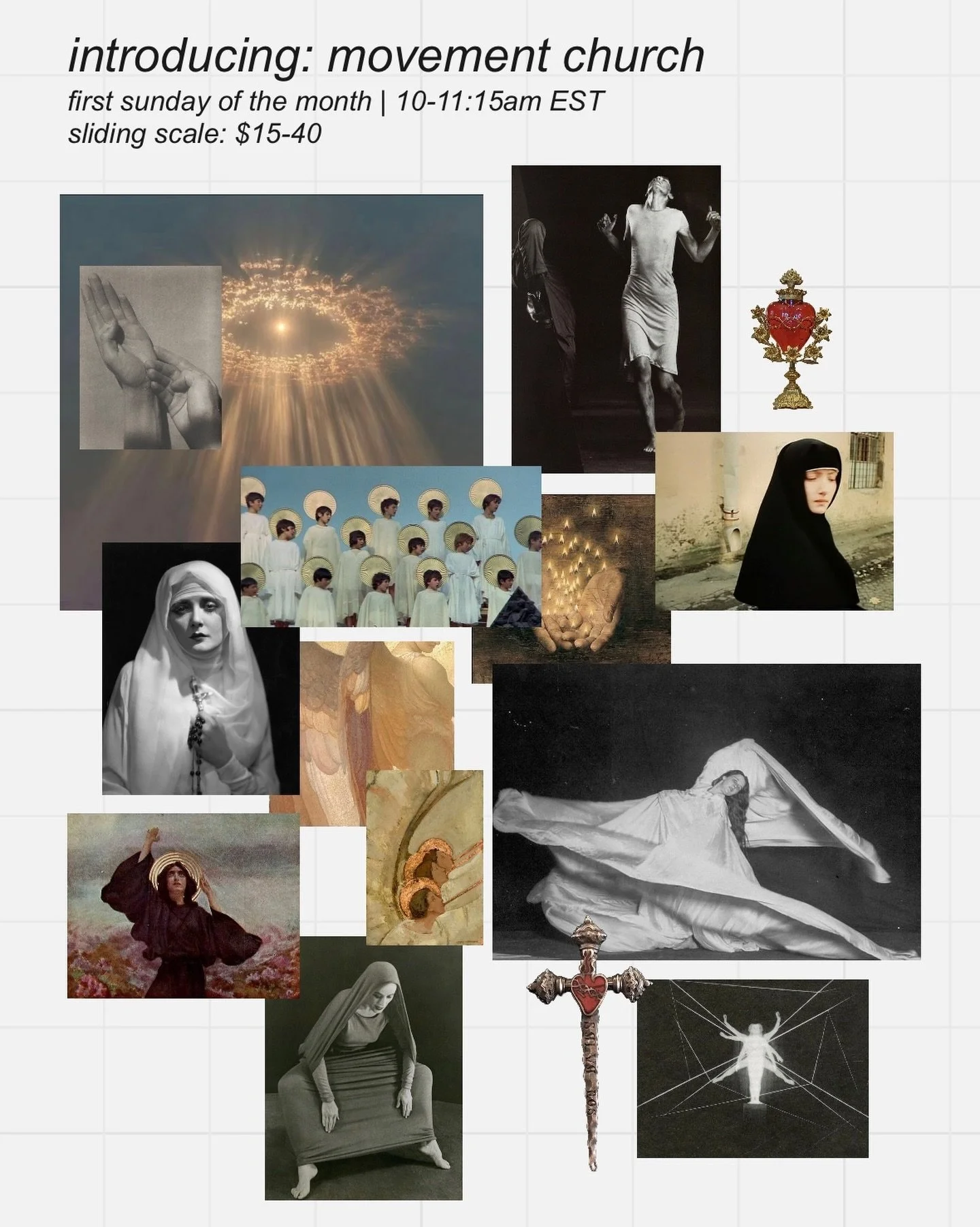 TAKE CLASS FOR FREE on 4/5 (Easter Sunday!) with code HALLELUJAH. You know where to find the link.

MOVEMENT CHURCH is a monthly virtual mat class informed by Pilates, modern dance, Laban technique, GYROTONIC, corrective exercise, somatic practices, 