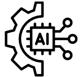 Graphic of gear and circuit with 'AI' in the center, representing artificial intelligence technology.