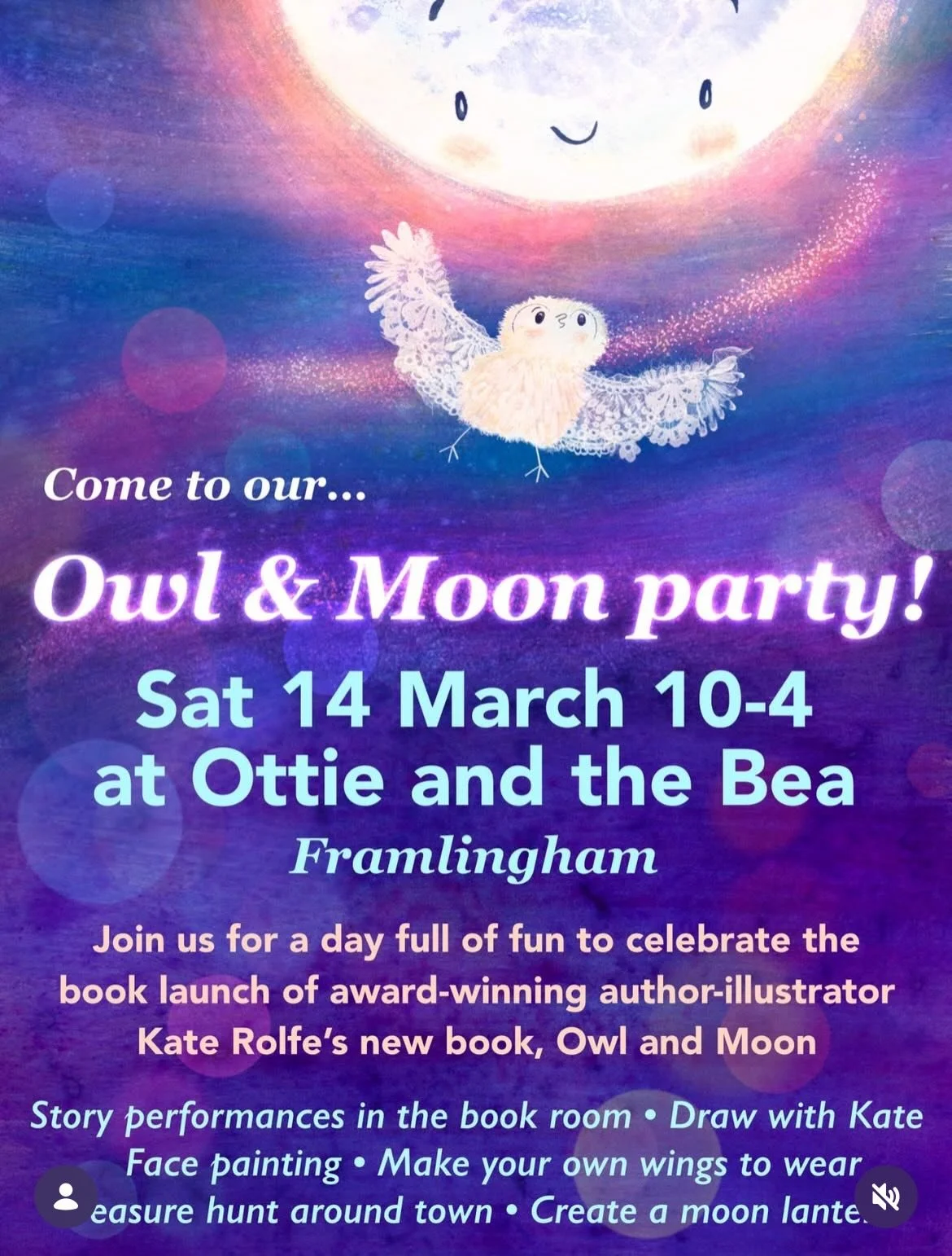 🦉Thrilled to be involved in celebrating the launch @katerolfeart new book for the third time! 🌝
The stunning &lsquo;Owl &amp; Moon&rsquo; is being released and @ottieandthebea are throwing a wonderful party on Saturday 14th March. Story time, face 