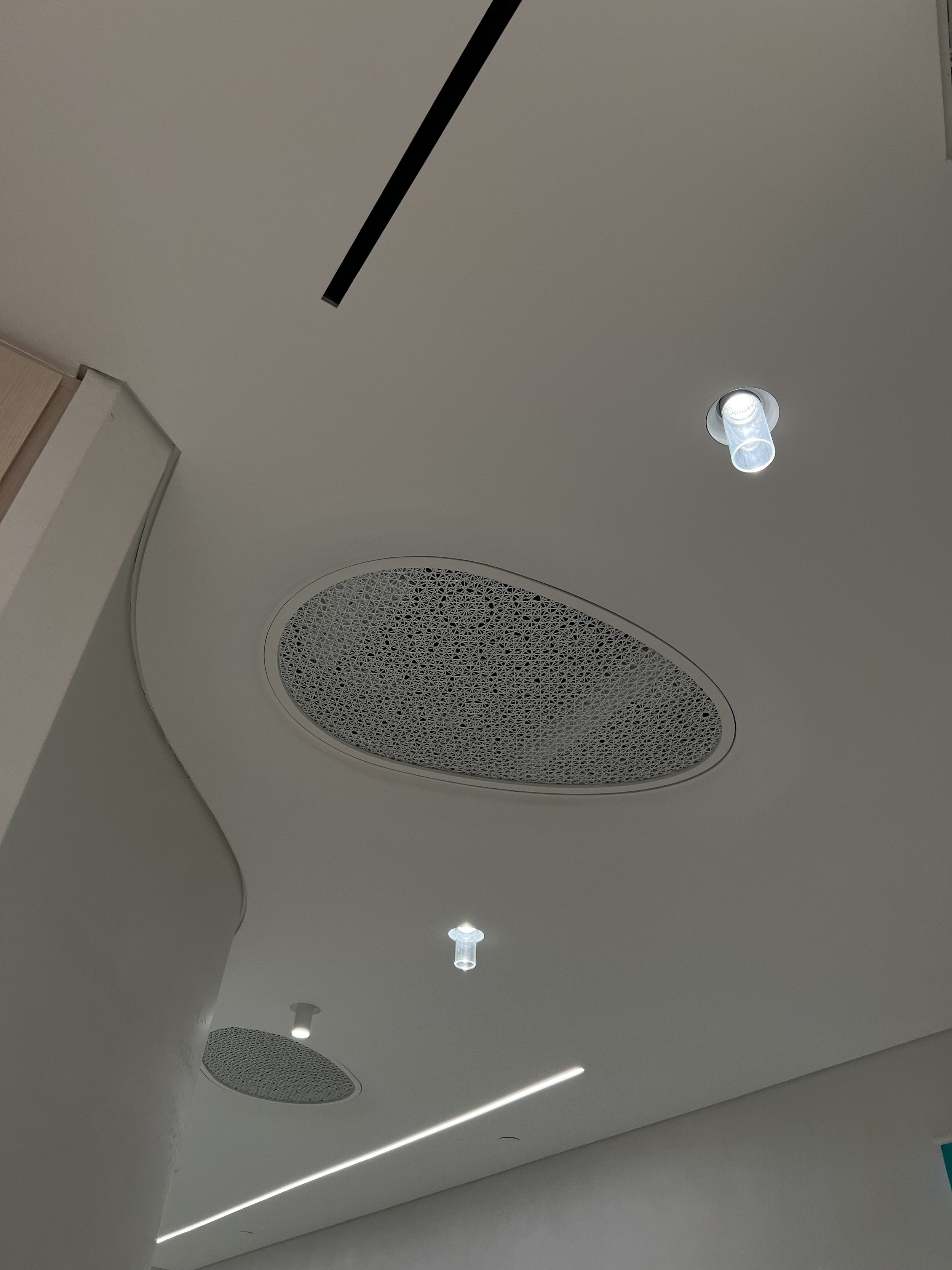 Ceilings | Loved designing i-Mesh paired with metal joinery for magnetic access panels, especially for integrating functionality with aesthetic precision!