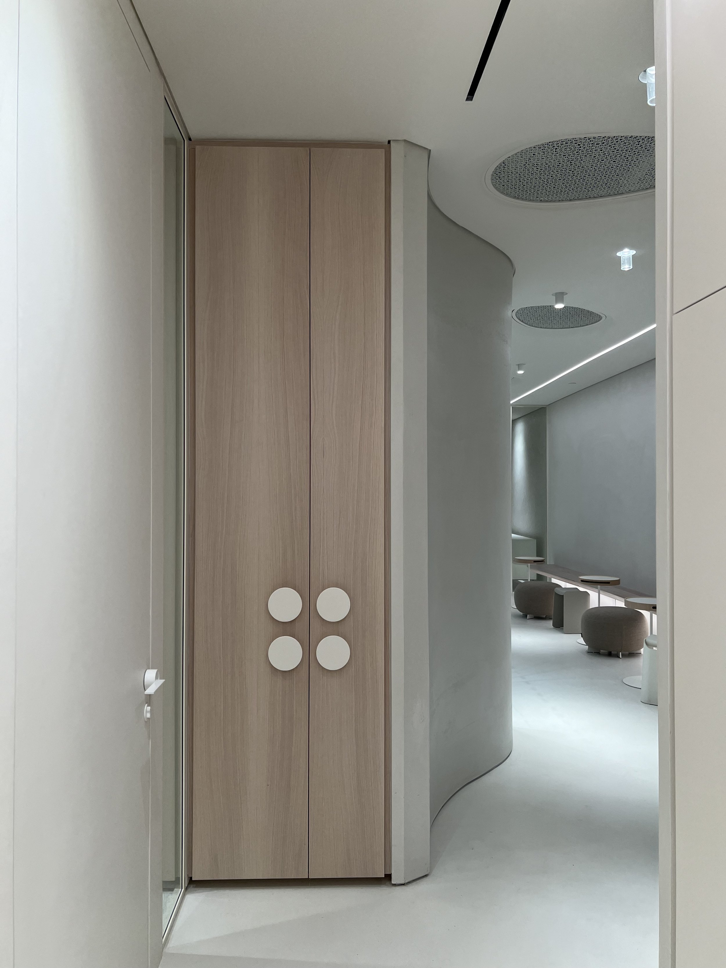 Materiality | Highlight materials that emphasize the spatial narrative. For instance, geometric handles, curved walls, wood accents, metal joineries, mesh finishes that evoke movement and flow.