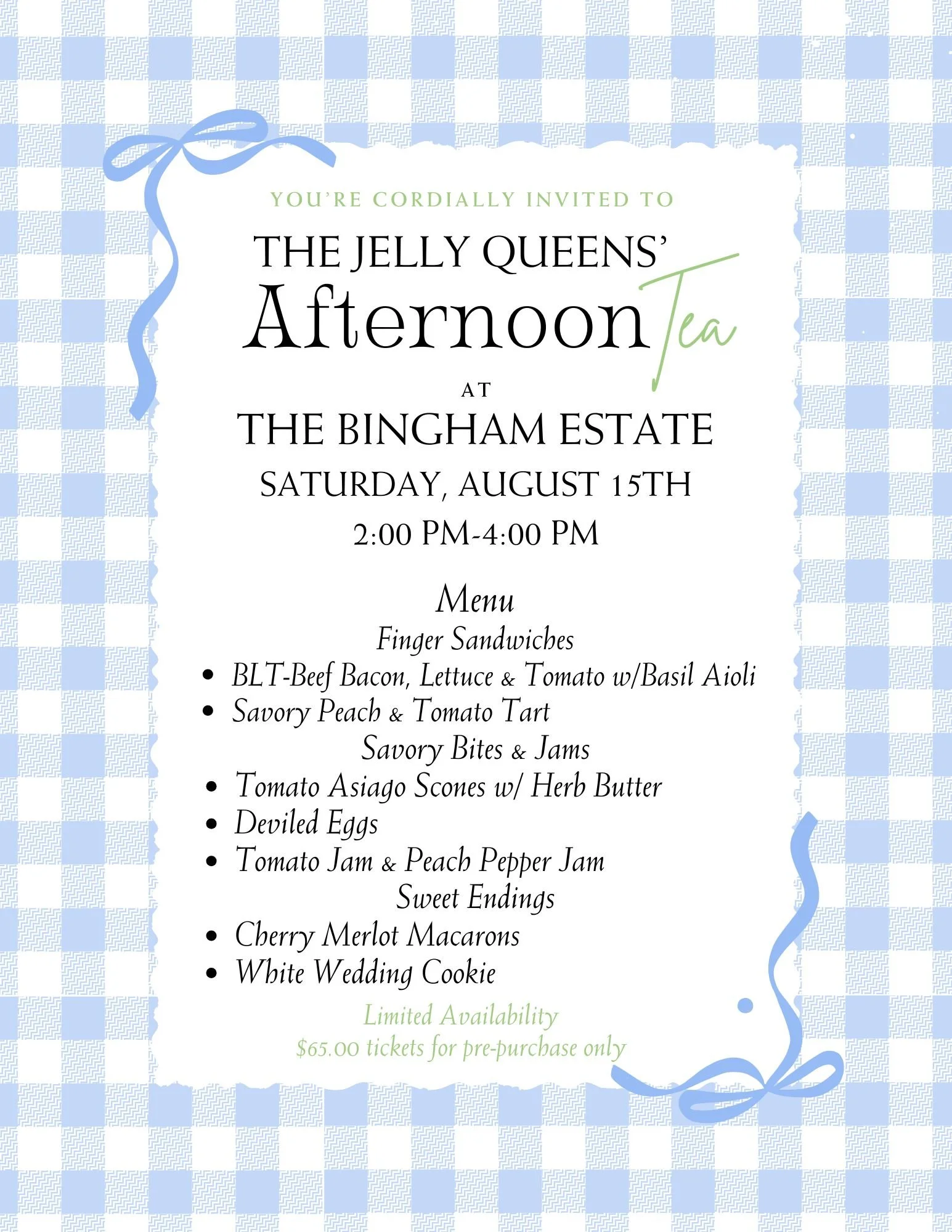 Afternoon Picnic Tea- August 15th