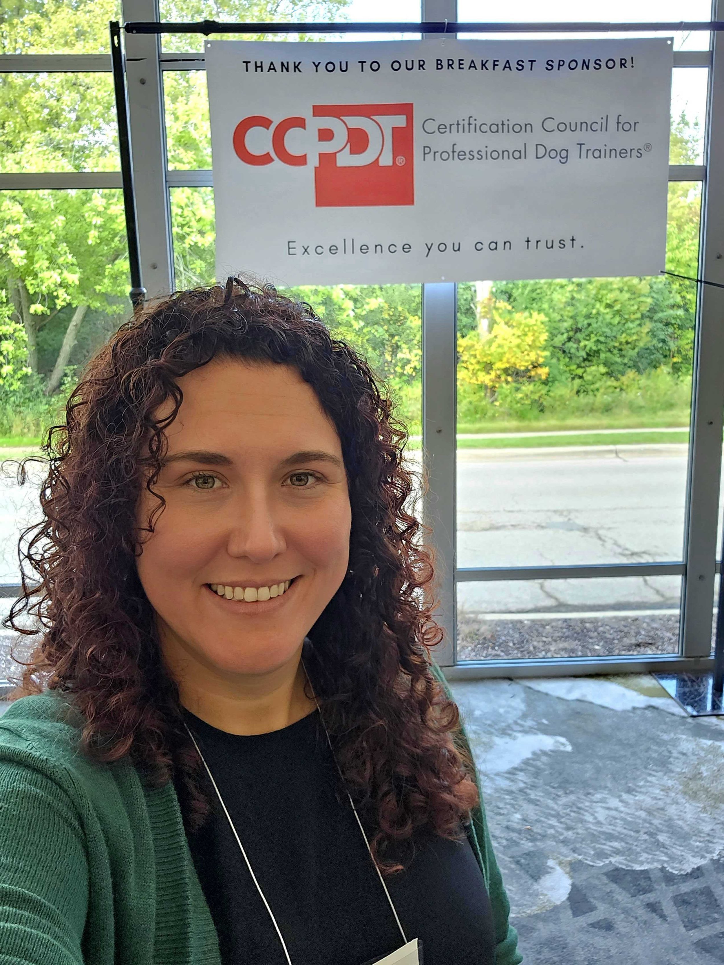 Nikki Nordick certified professional dog trainer at a CCPDT certification conference