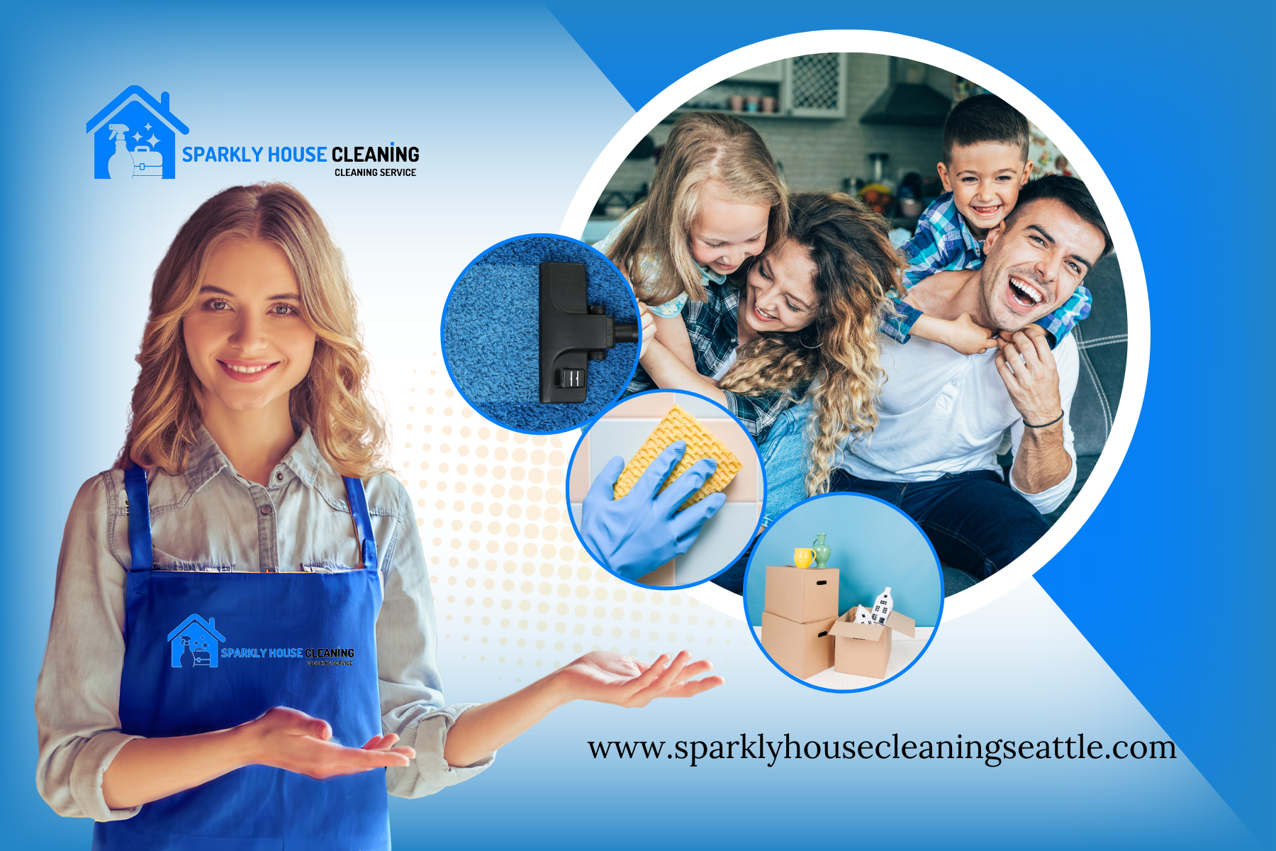Happy And Satisfied Family With Sparkly House Cleaning Services