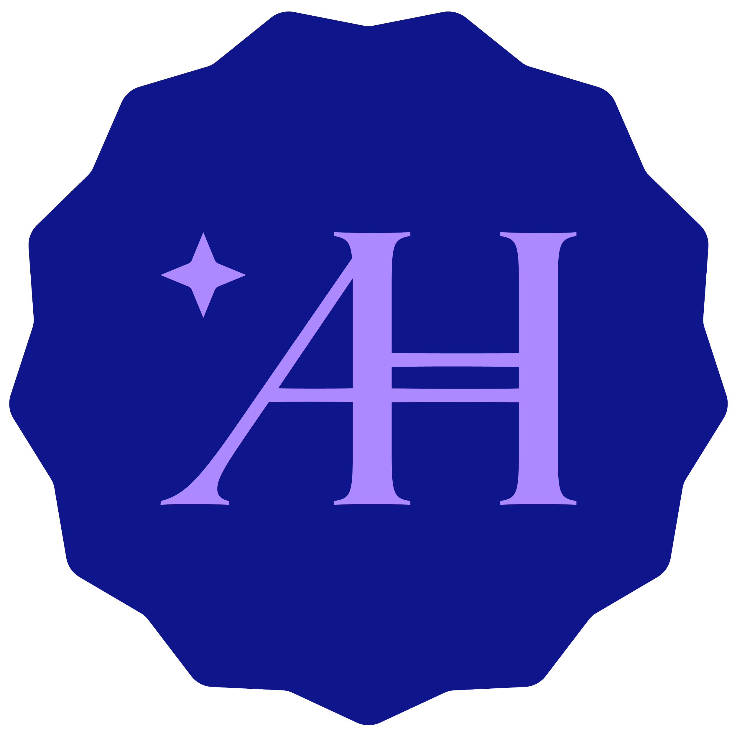 Logo with a dark blue background, featuring a large light purple lettered 'AH' and a small star symbol to the left of the letters.