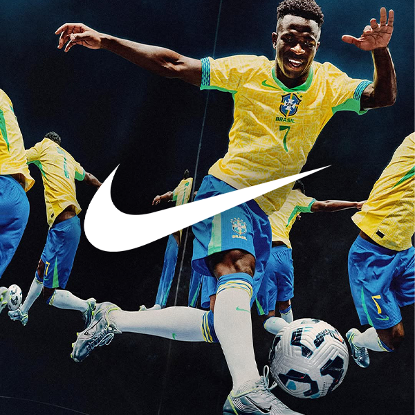 A collage of soccer players in yellow and blue jerseys celebrating, with a prominent Nike logo and a soccer ball on a dark background.