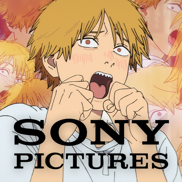Anime character with blond hair and angry expression, blushing, with multiple background images of the same character showing different emotional expressions, overlaid with Sony Pictures logo.