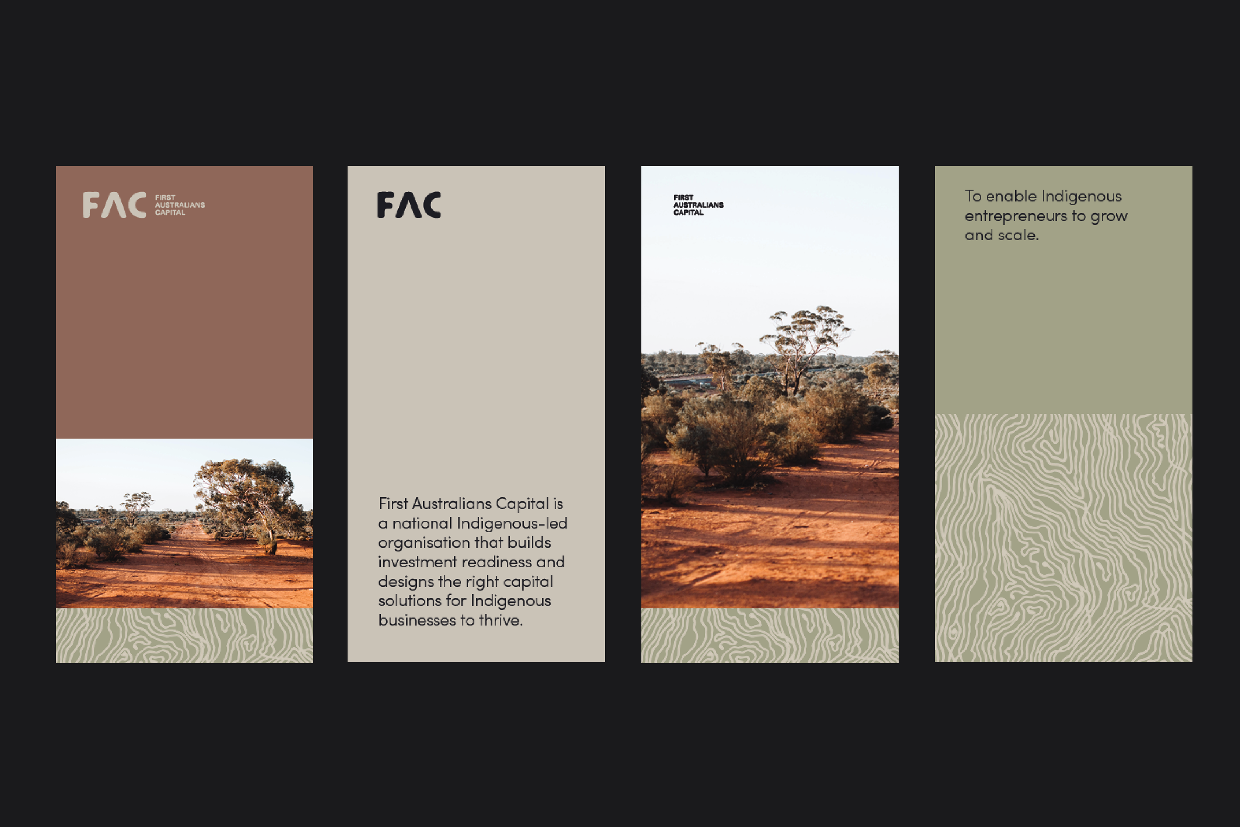 Brand identity and website design for First Australians Capital, creating a contemporary visual identity that supports First Nations economic empowerment and investment.