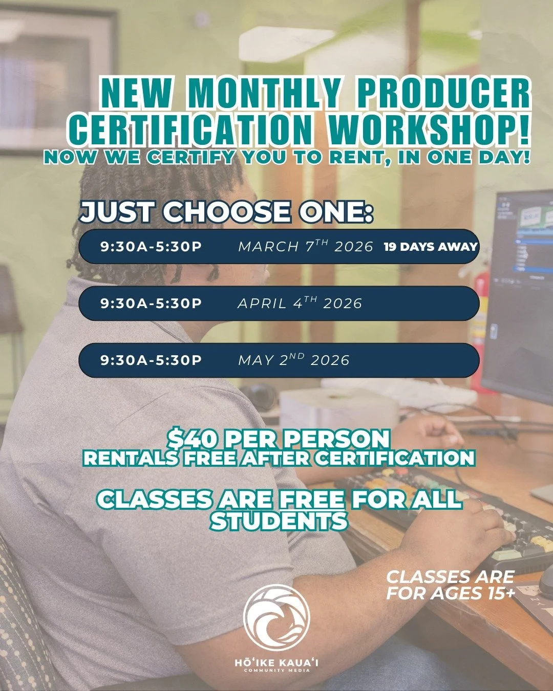 Big news 🎥 Hōʻike is now offering Group Production Certification Courses on the first Saturday of every month. Get certified in one day with a small crew and get it done. Spots are VERY limited so don&rsquo;t sleep on it.
