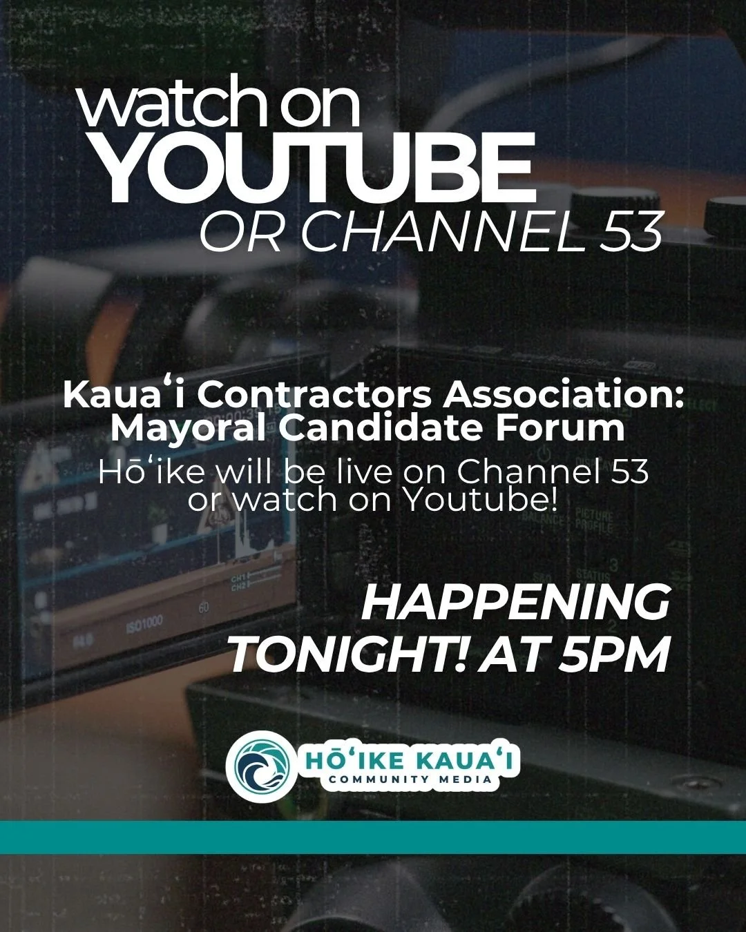 🗳️ Election season is underway, and Hōʻike Kauaʻi is committed to keeping our community informed.

Tune in TONIGHT at 5:00 PM for the Kauaʻi Contractors Association Mayoral Candidate Forum, streaming live on YouTube and Hōʻike Channel 53.
Hear direc