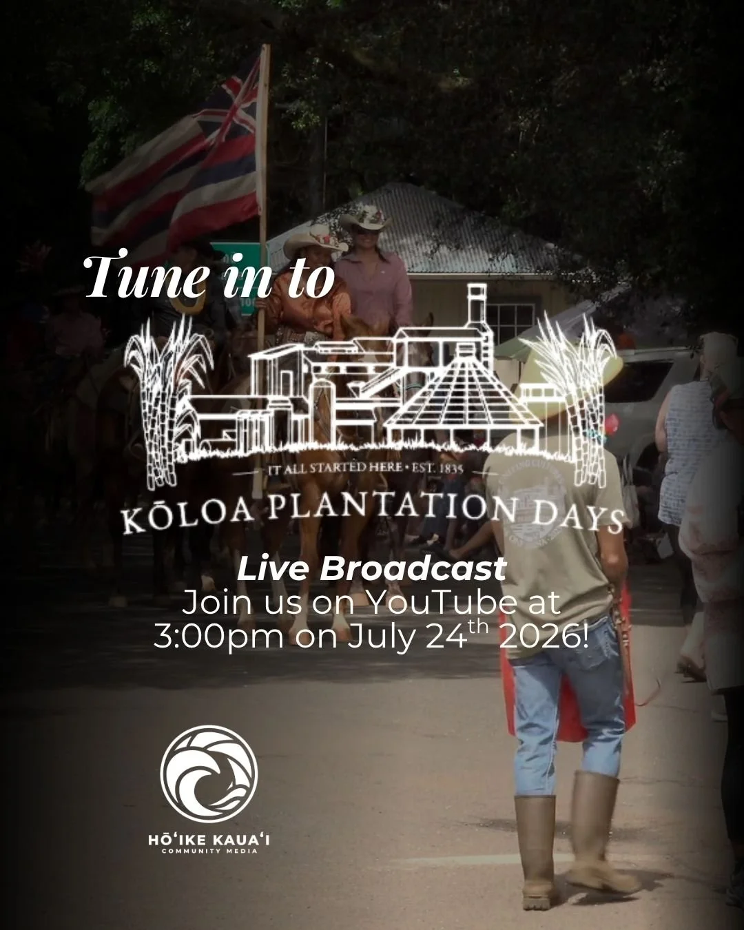🎥 We're going LIVE from the 2026 Kōloa Plantation Days Parade! @koloaplantationdays 

Can't make it to Kōloa tomorrow? Join us live as we bring you one of Kauaʻi's favorite annual traditions, featuring colorful floats, marching bands, community orga