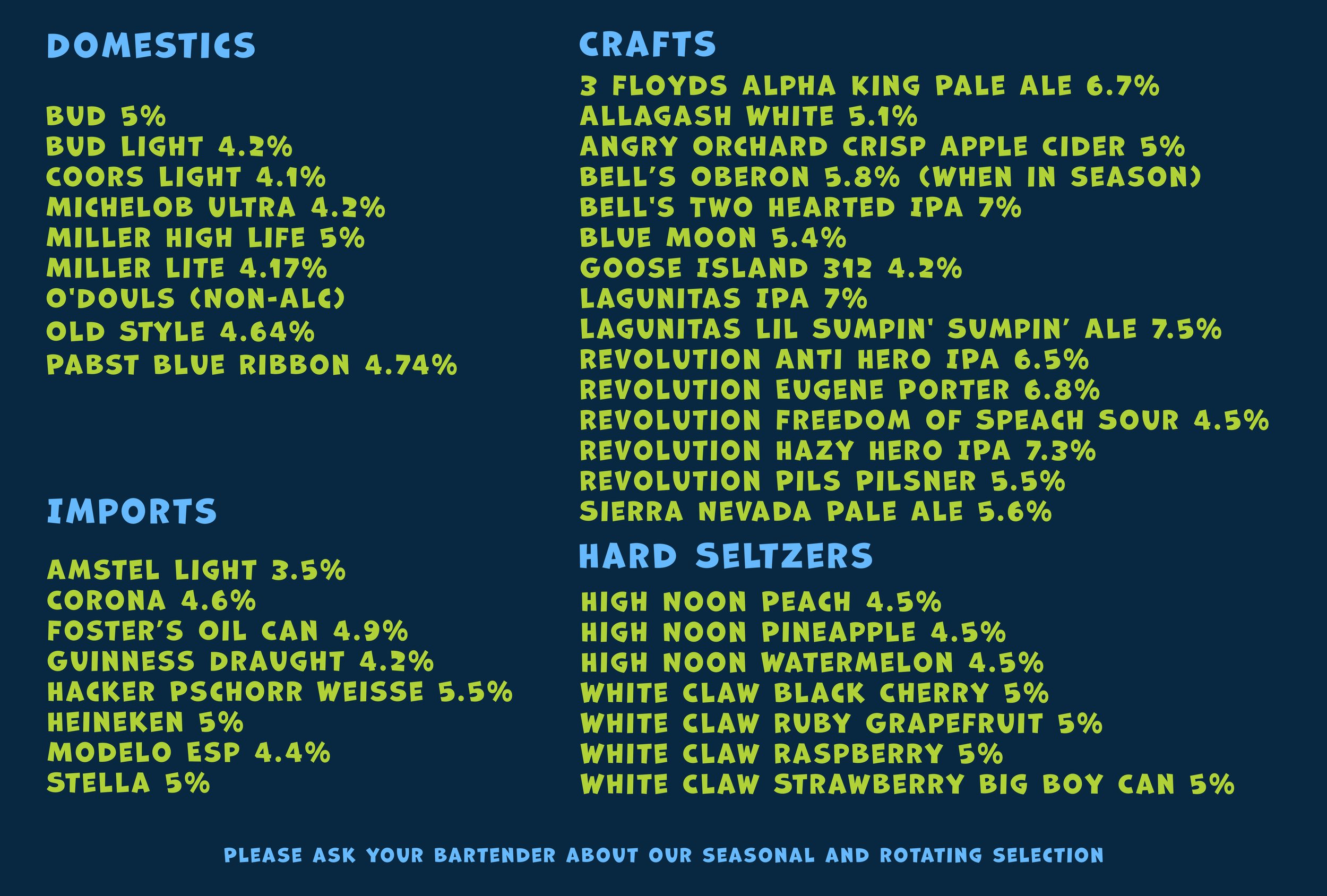 Menu & Specials — Shakers on Clark