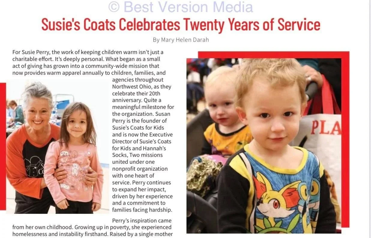 Screenshot of article from Sylvania Neighbors about Susie's Coats for Kids