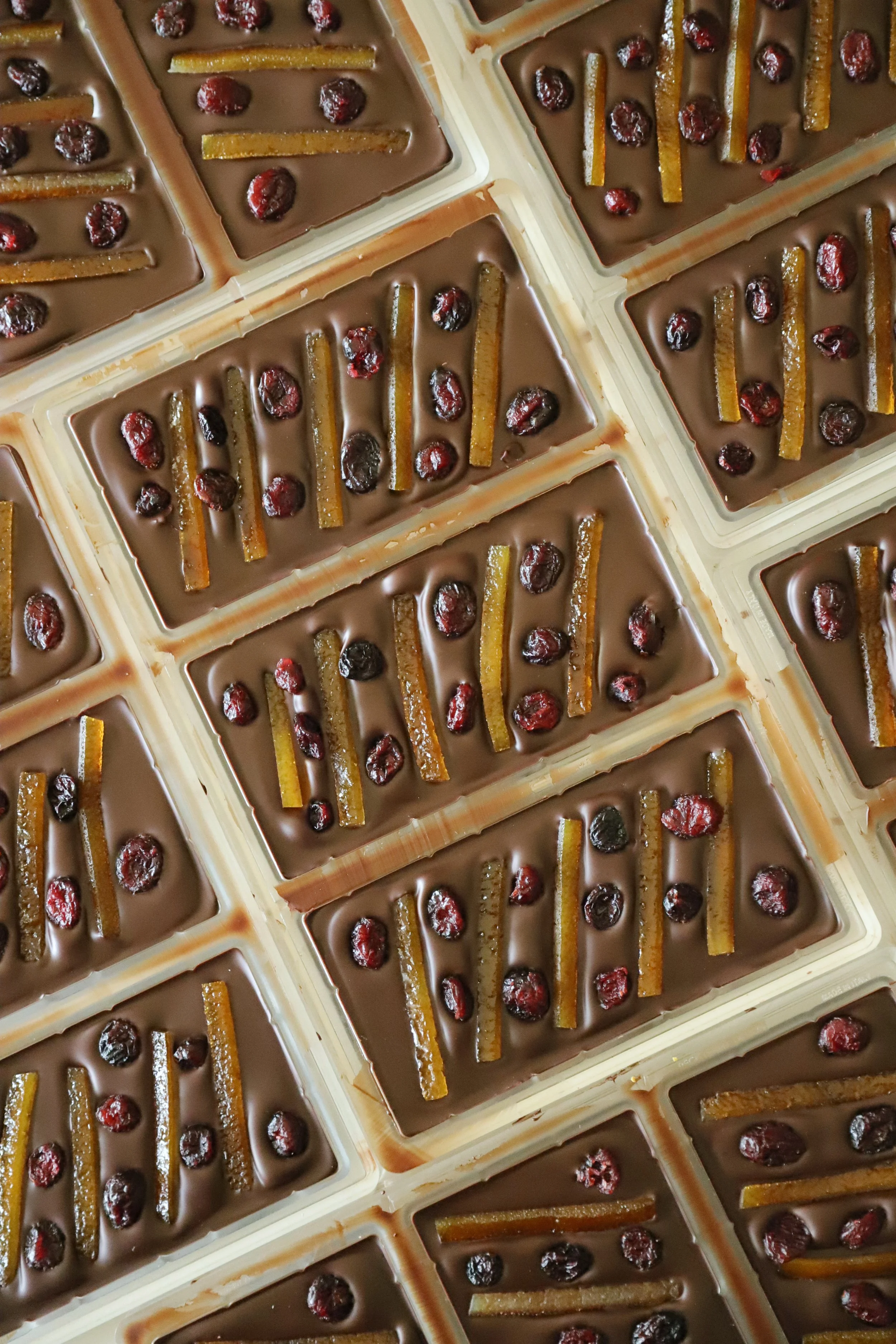 orange confit and cranberry luxury dark chocolate bar valrhona