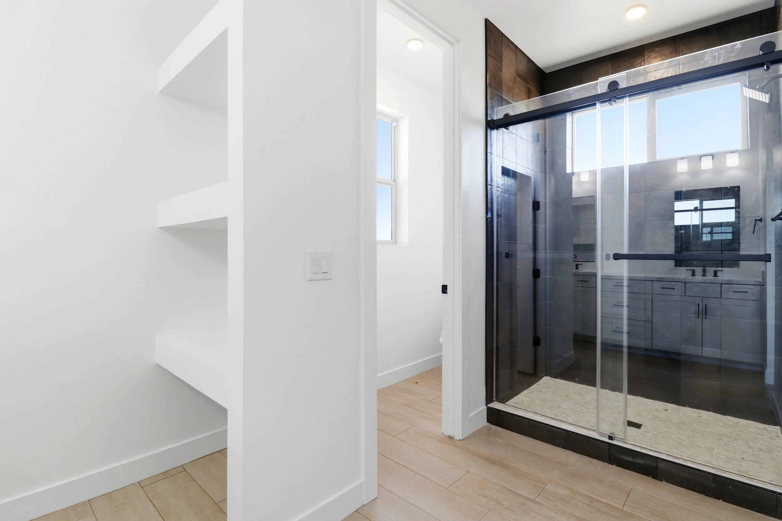 Newly completed house with modern design and attached garage