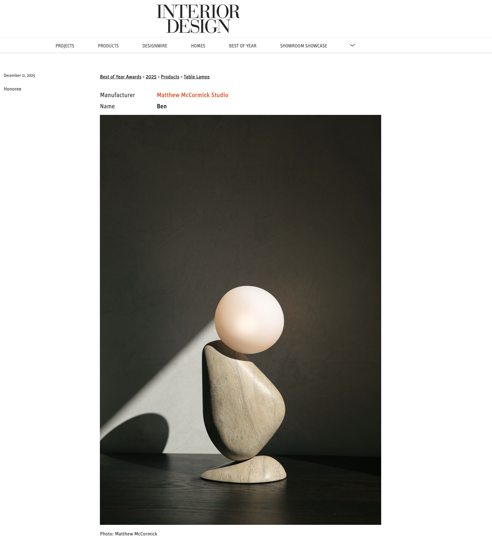 INTERIOR DESIGN MAGAZINE - BEST OF YEAR AWARD HONOREE