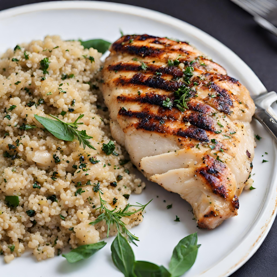 Lemon Herb Grilled Chicken with Quinoa &amp; Broccoli (400 cals) (GF + DF)