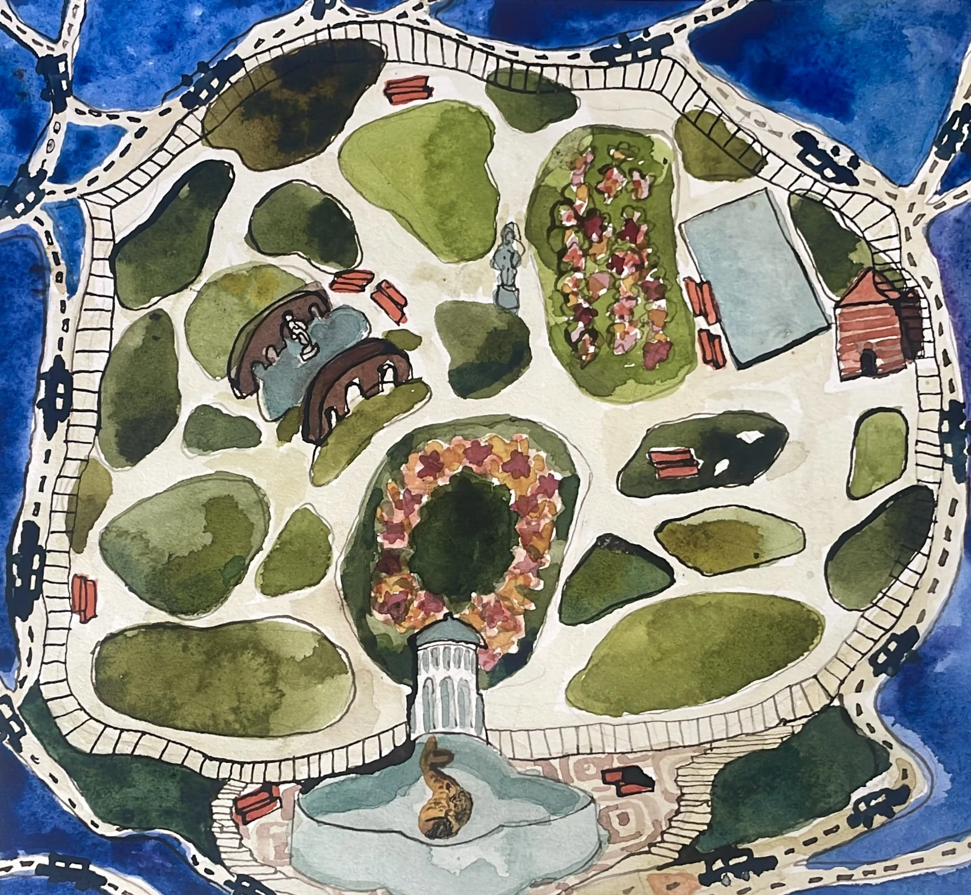 Park Mauresque, 2025, Watercolor on paper - 8 x 8 in