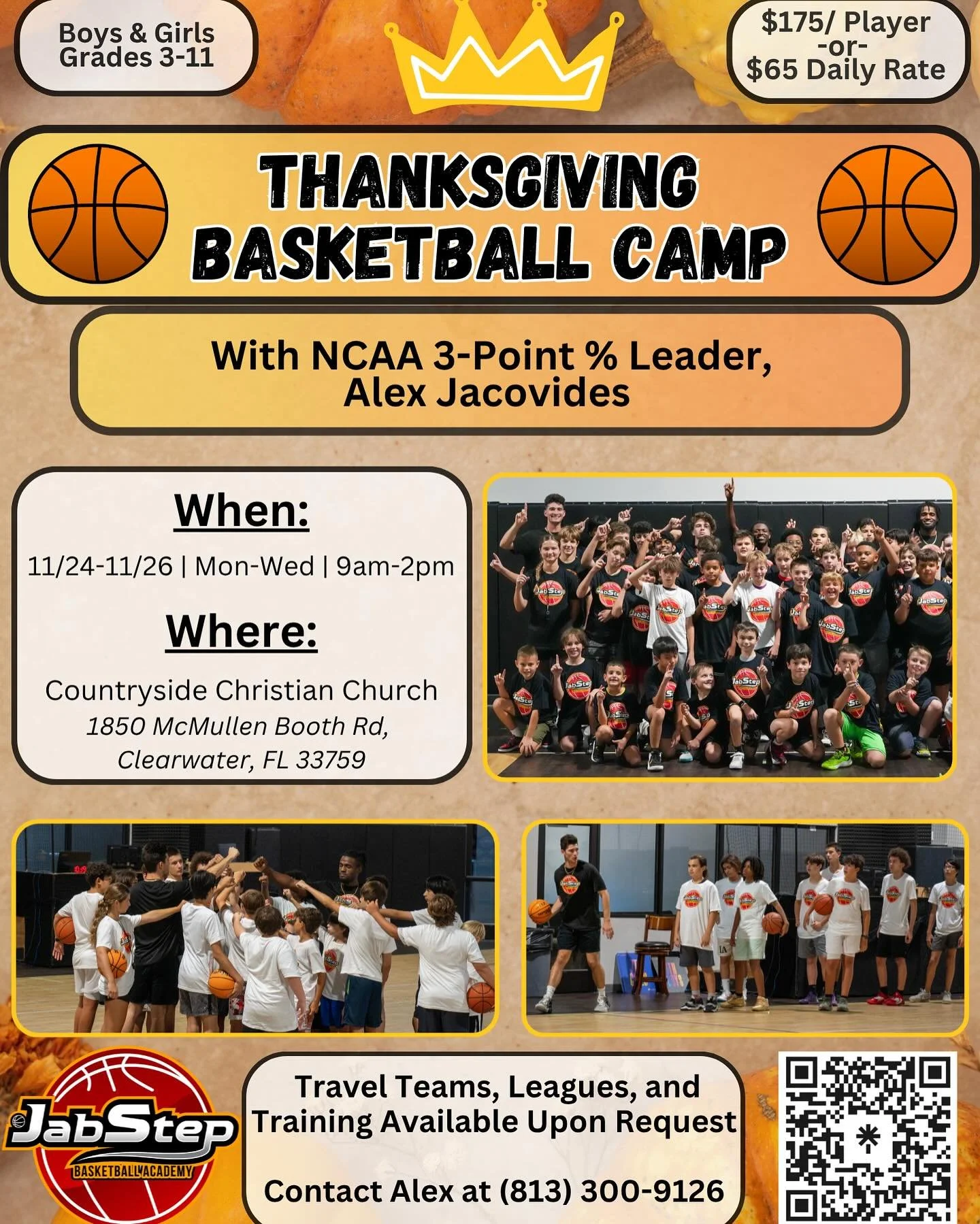 Thanksgiving Camp is back🍁🏀 My personal favorite camp of the year with hard work, skills, tournaments, prizes, and more!! Monday&ndash;Wednesday of Thanksgiving break&hellip; spots will sell out. Link in bio to register!!