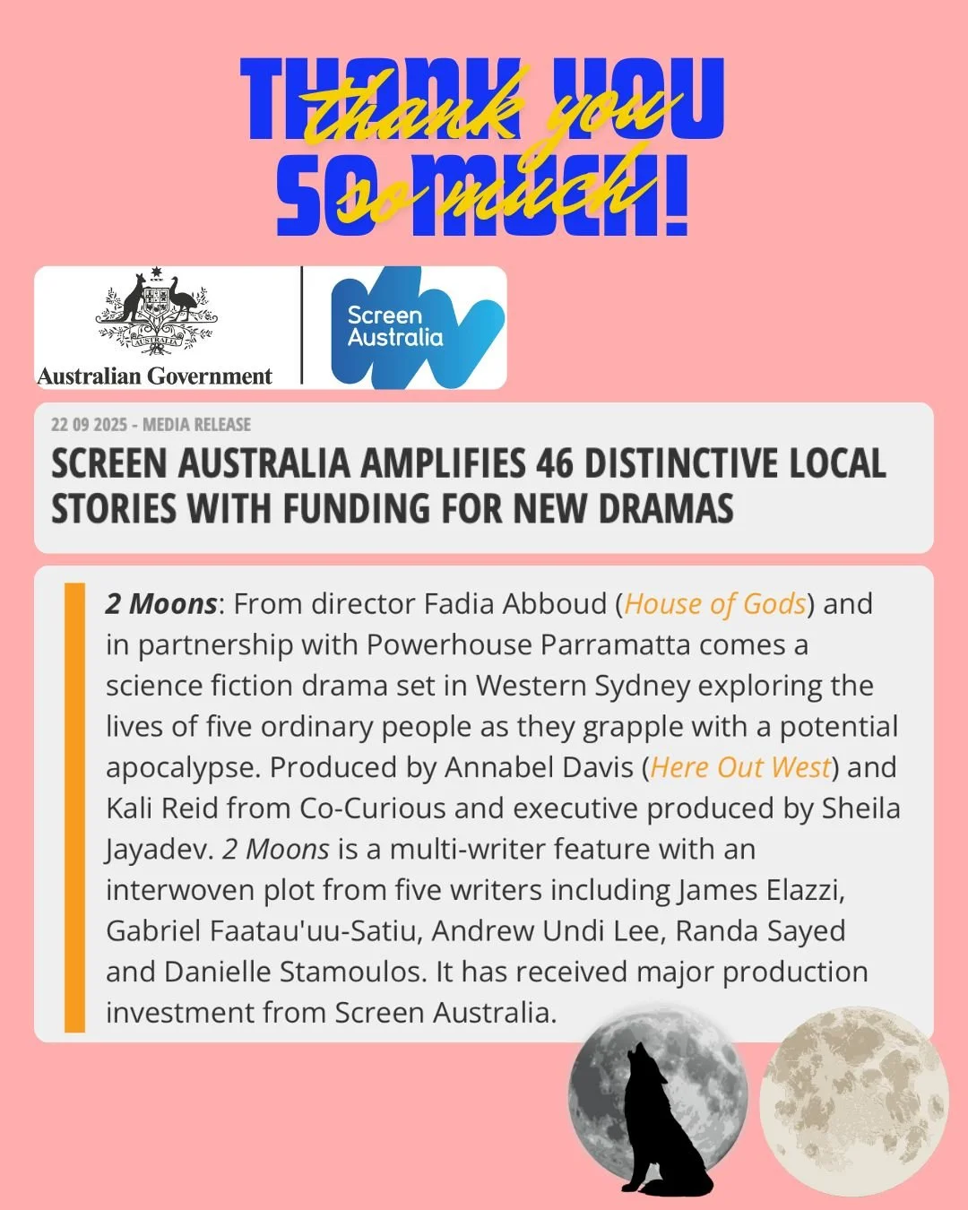 2 MOONS PRODUCTION FUNDING!