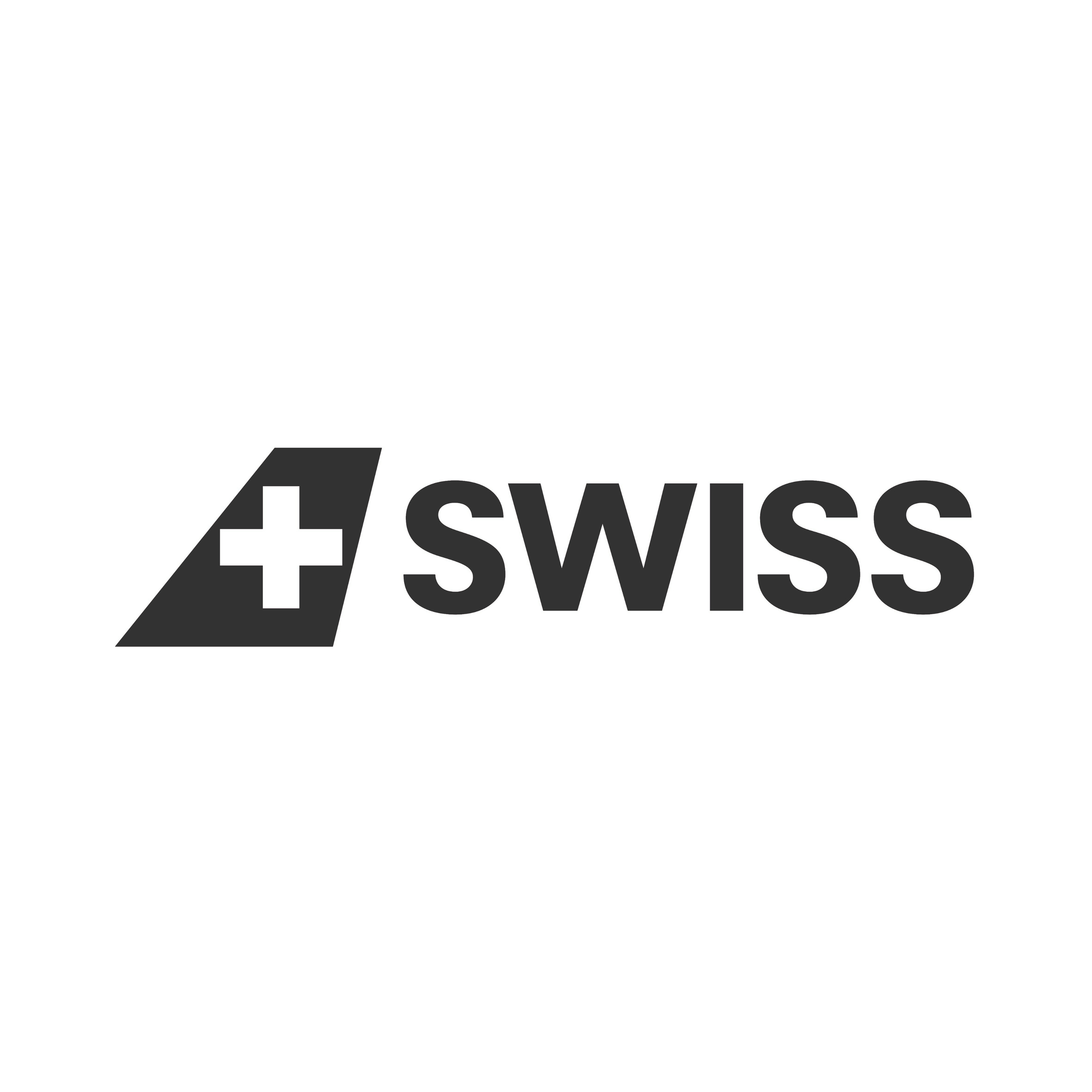 Close-up of part of a logo with bold black text that reads 'A...swiss' and a black parallelogram shape on the left side.