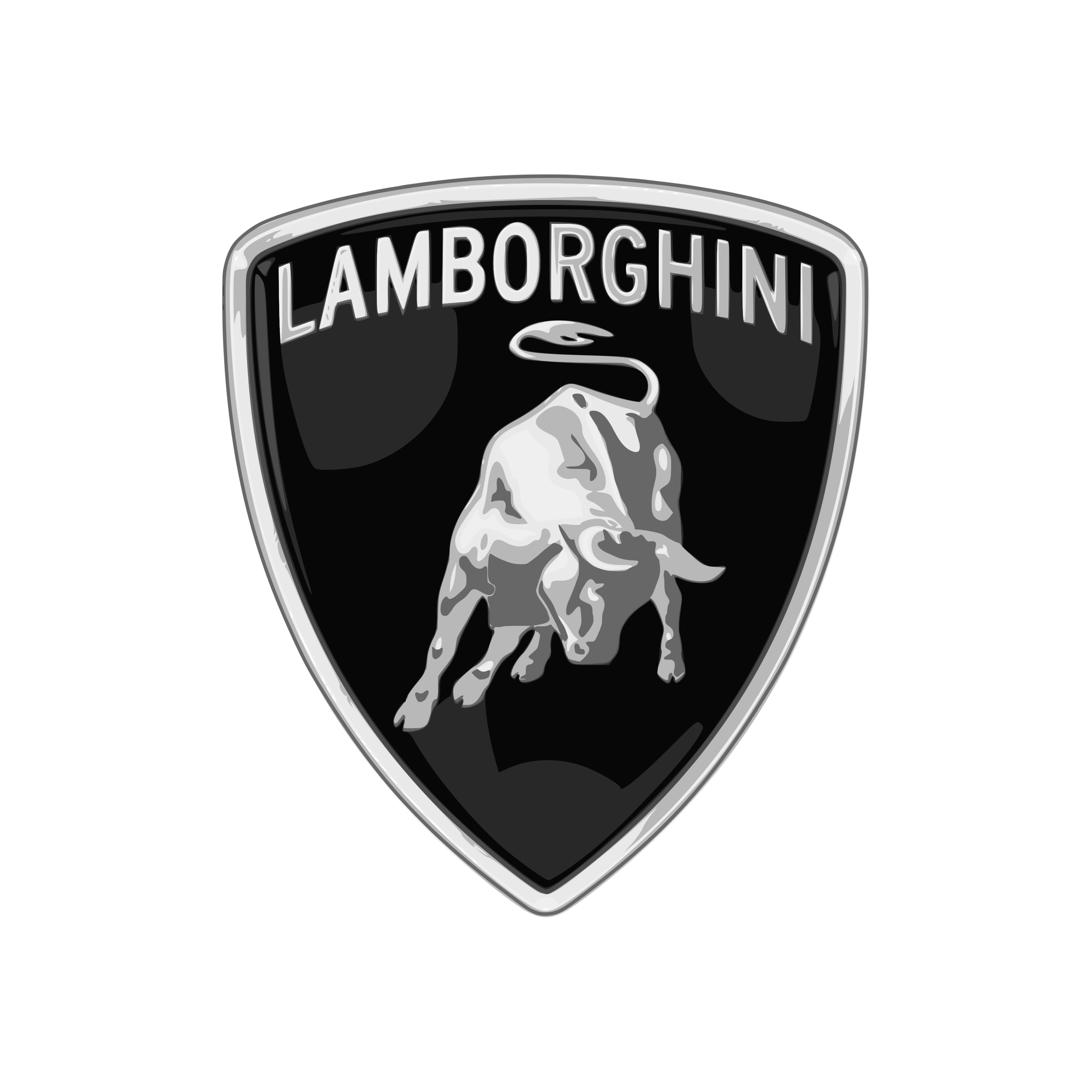Black and gray emblem with the word 'Lamborghini' at the top, a stylized bull head in the center.
