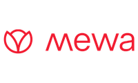 Mewa-Logo in Rot mit schwarzem Schriftzug unterhalb