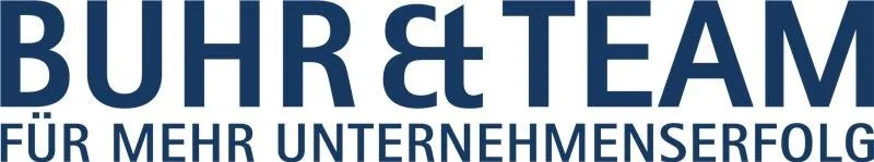 Logo mit Text 'BUHR & TEAM FÜR MEHR UNTERNEHMENSERFOLG' in dunklem Blau.