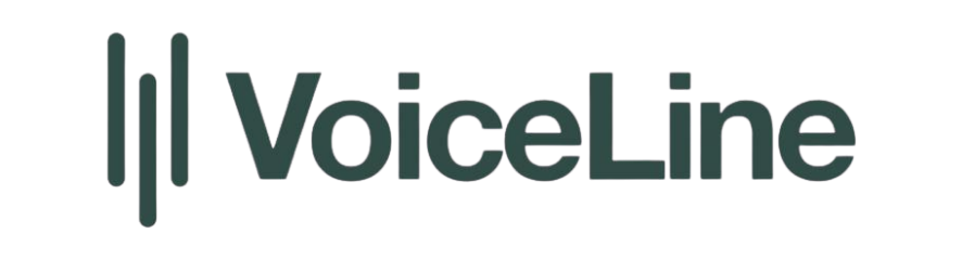 Logo der Voiceline mit stilisiertem Mikrofon auf der linken Seite.