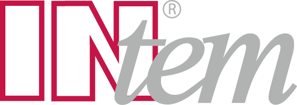 Logo mit dem Text 'Item' in grauer und roter Schrift, teilweise hinter einem roten Rahmen