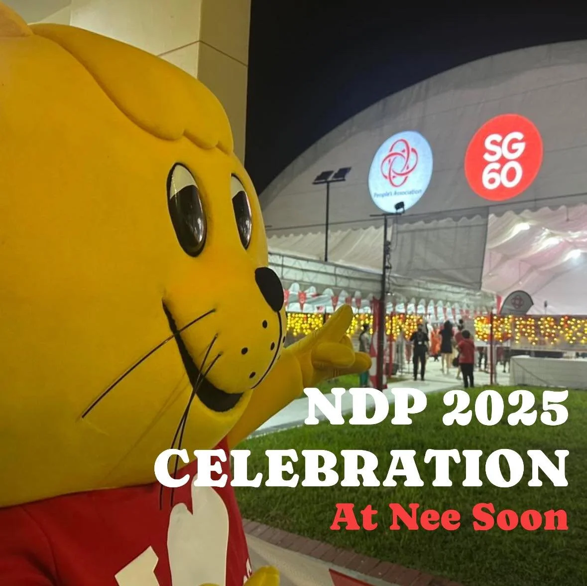 🦁❤️ Not forgetting Singa! ❤️🦁
He’s been out and about all over Singapore, celebrating National Day Parade (NDP) 2025 in his dashing red-and-white uniform 🇸🇬—a big change from his usual favourite blue gerbera shirt 🌼💙! This time, he