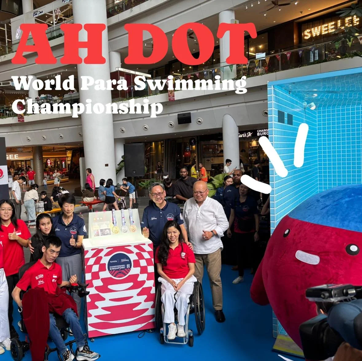 🔴✨ AH DOT Makes a Splash at the Toyota World Para Swimming Championships 2025 Media Launch! ✨🔴
That’s right—AH DOT, the beloved red dot mascot, was front and centre at the official media launch at Star Vista 🏟️… and guess who b