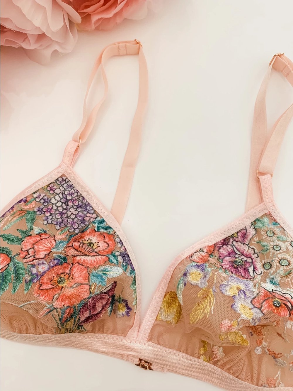 Triangle Bralette: Blush Bouquet Embroidery — Chestnut & Honey - Ecommerce