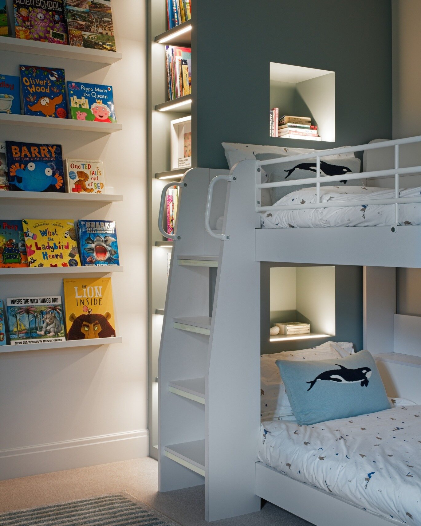 This little boy loves books, can you tell?!
We designed some bespoke joinery to work for his bunk beds now and a larger bed when he&rsquo;s older.

📷: @dominicblackmorephotography 

#fionabrassinteriors #lovehowyoulive #bespokedesign #interiordesign